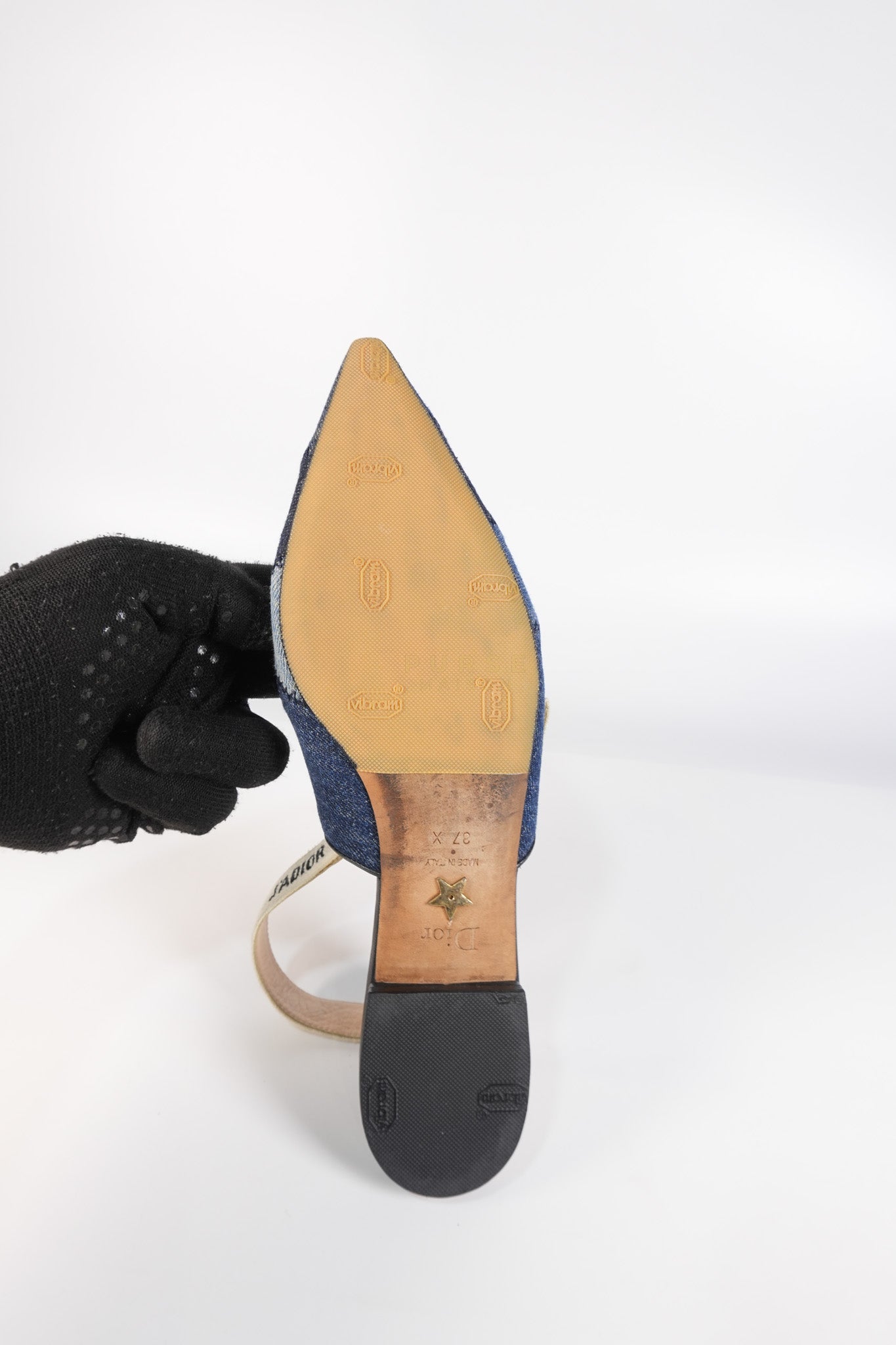 Denim Ribbon Patchwork J'Adior Slingback Ballet Flats Size 37EU (23.5 cm) | Purse Maison Luxury Bags Shop