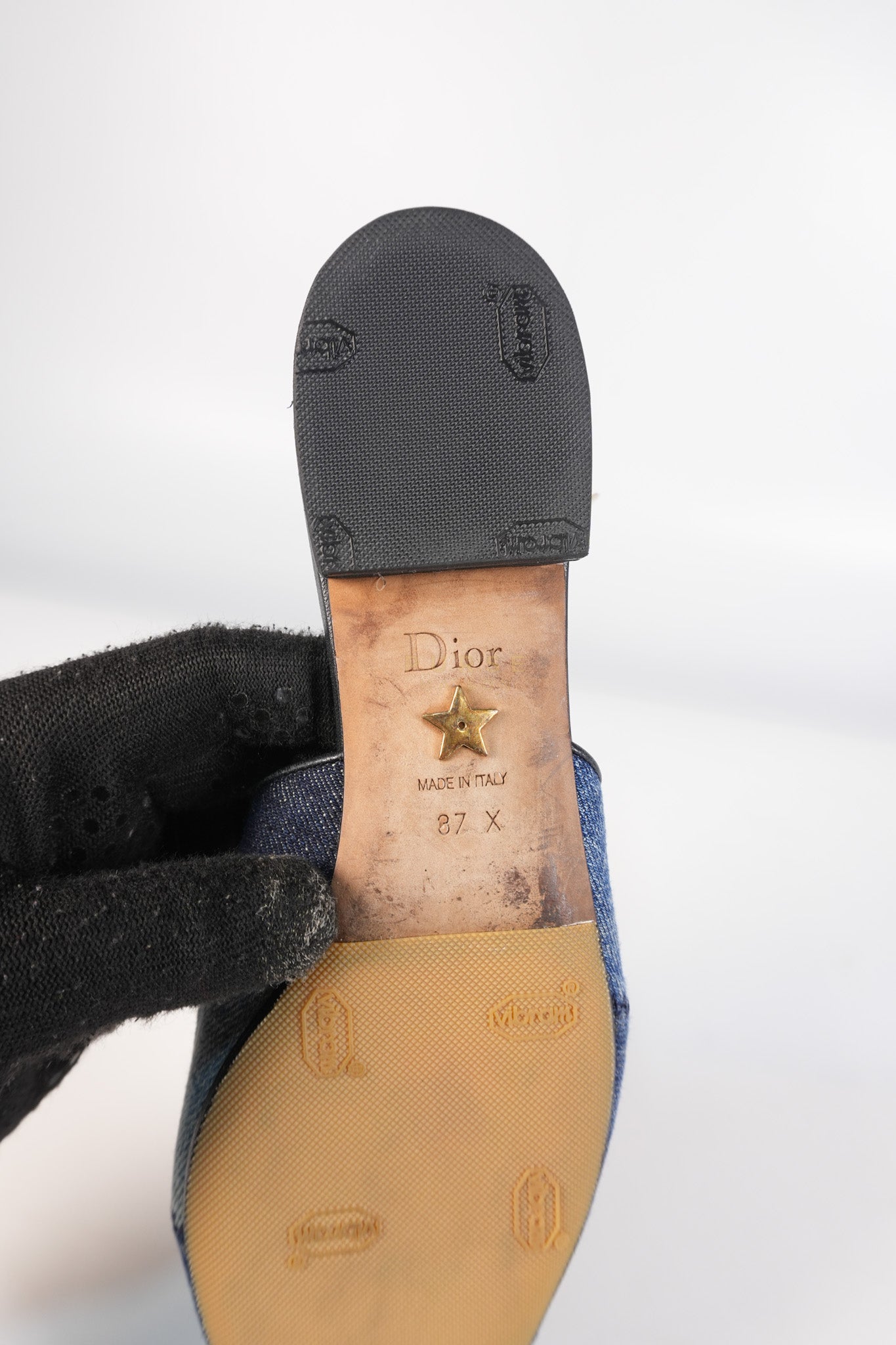 Denim Ribbon Patchwork J'Adior Slingback Ballet Flats Size 37EU (23.5 cm) | Purse Maison Luxury Bags Shop