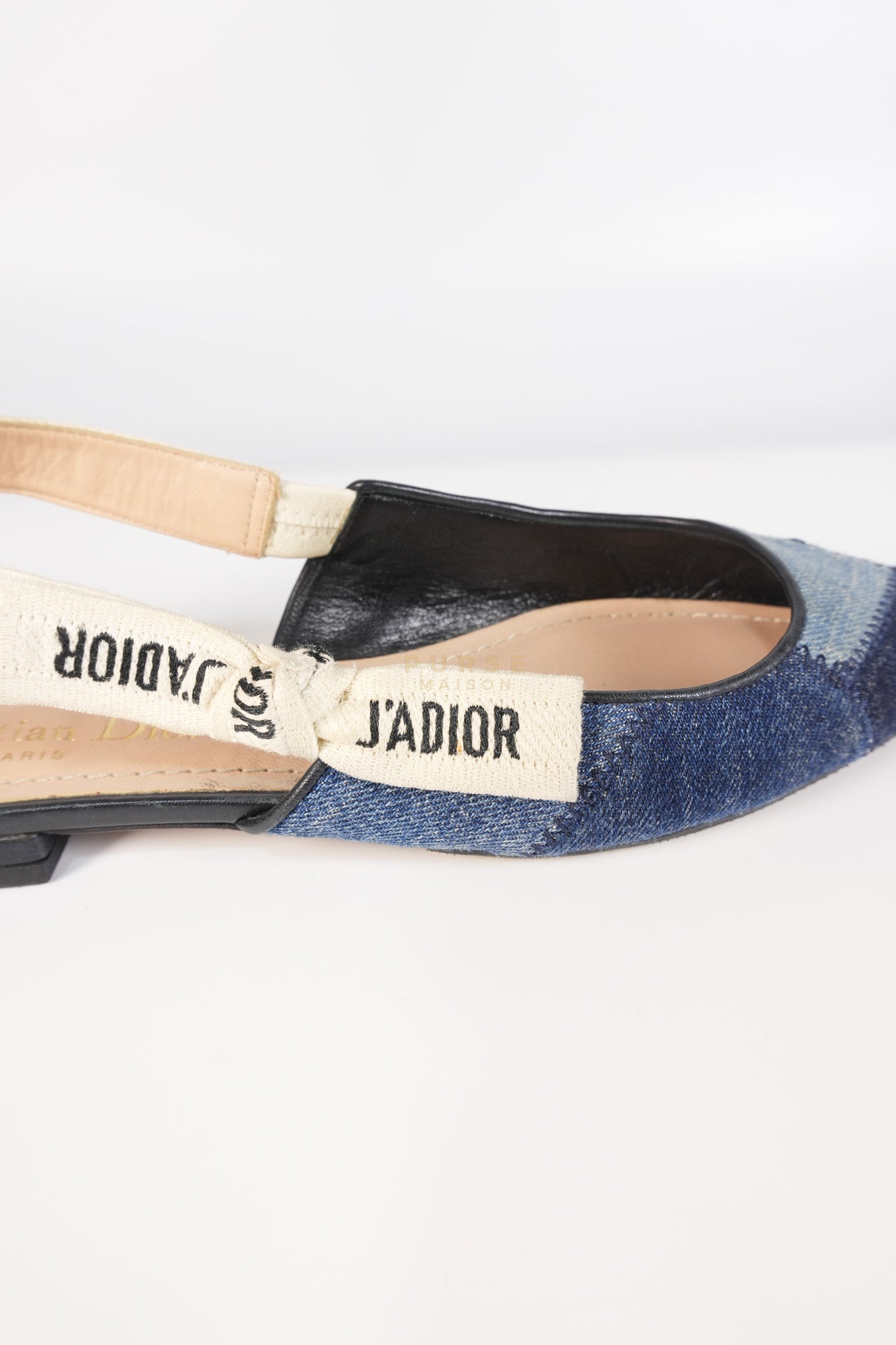 Denim Ribbon Patchwork J'Adior Slingback Ballet Flats Size 37EU (23.5 cm) | Purse Maison Luxury Bags Shop