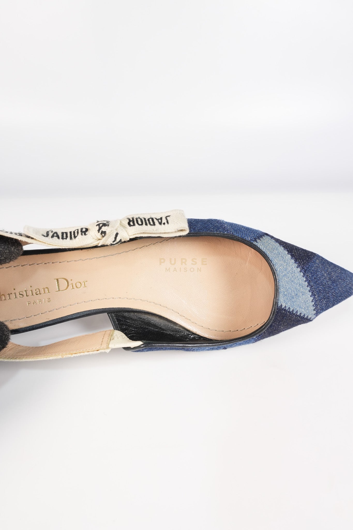 Denim Ribbon Patchwork J'Adior Slingback Ballet Flats Size 37EU (23.5 cm) | Purse Maison Luxury Bags Shop