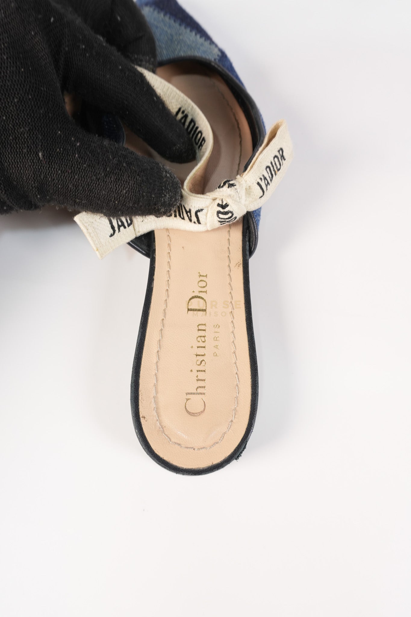 Denim Ribbon Patchwork J'Adior Slingback Ballet Flats Size 37EU (23.5 cm) | Purse Maison Luxury Bags Shop