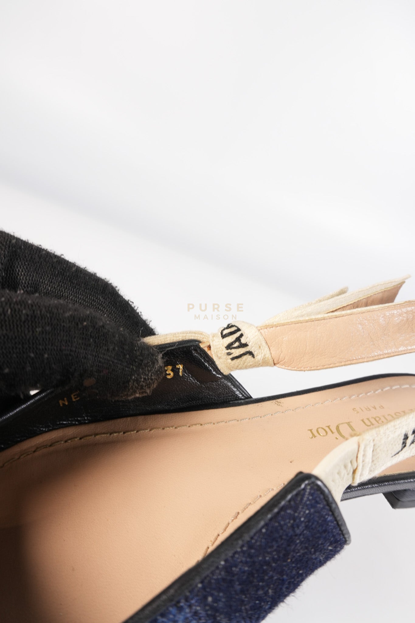 Denim Ribbon Patchwork J'Adior Slingback Ballet Flats Size 37EU (23.5 cm) | Purse Maison Luxury Bags Shop