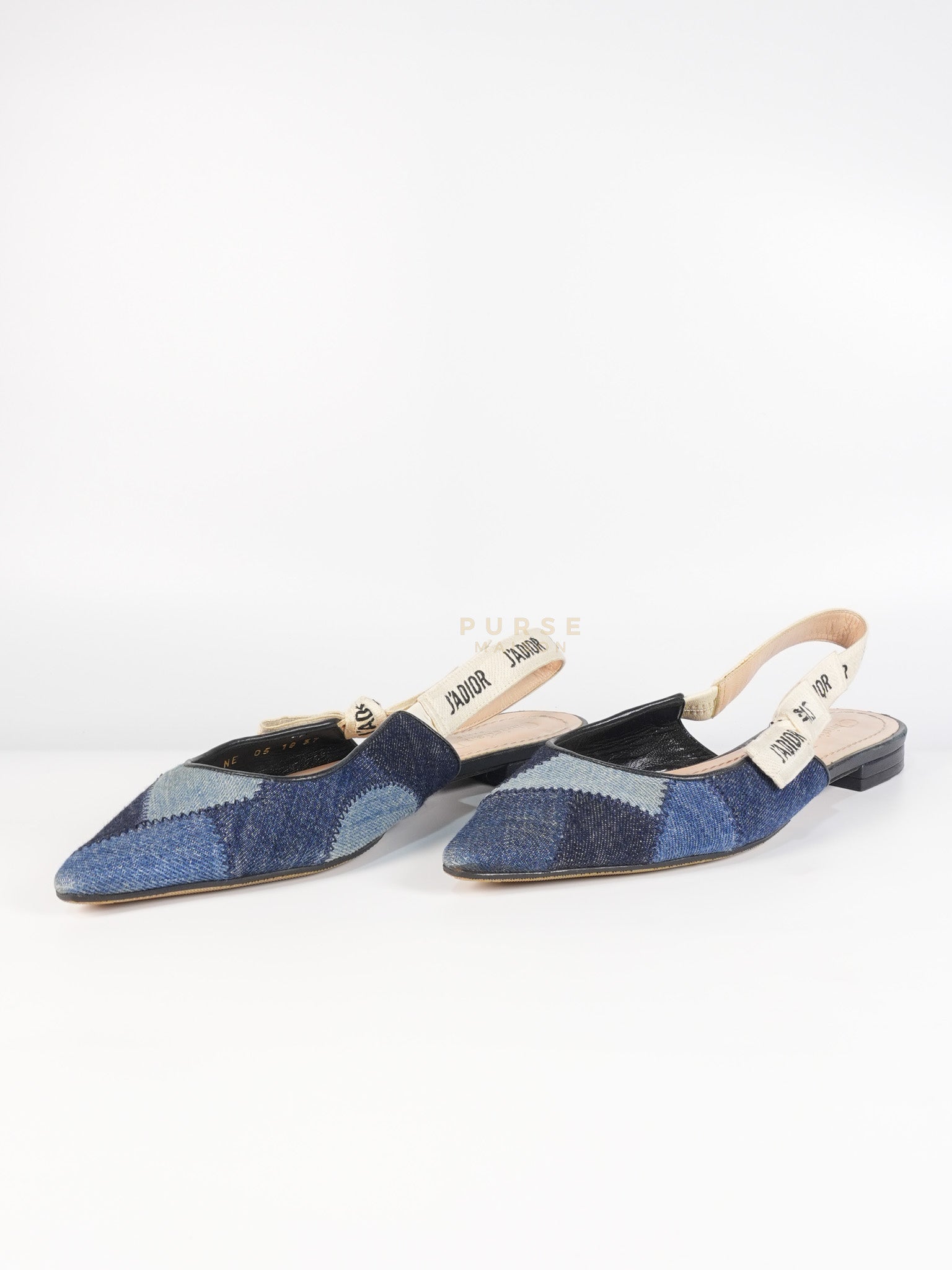 Denim Ribbon Patchwork J'Adior Slingback Ballet Flats Size 37EU (23.5 cm) | Purse Maison Luxury Bags Shop
