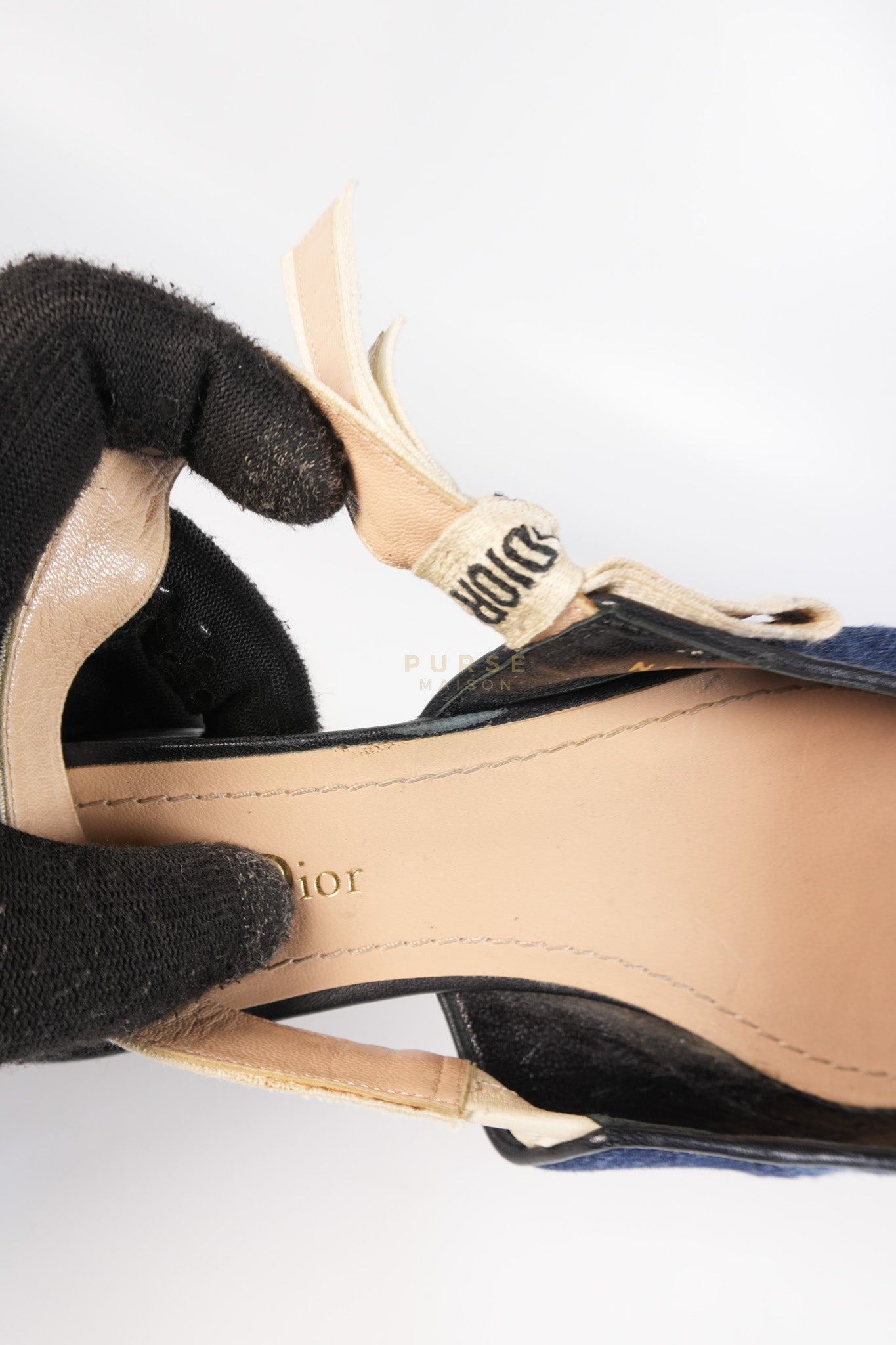 Denim Ribbon Patchwork J'Adior Slingback Ballet Flats Size 37EU (23.5 cm) | Purse Maison Luxury Bags Shop