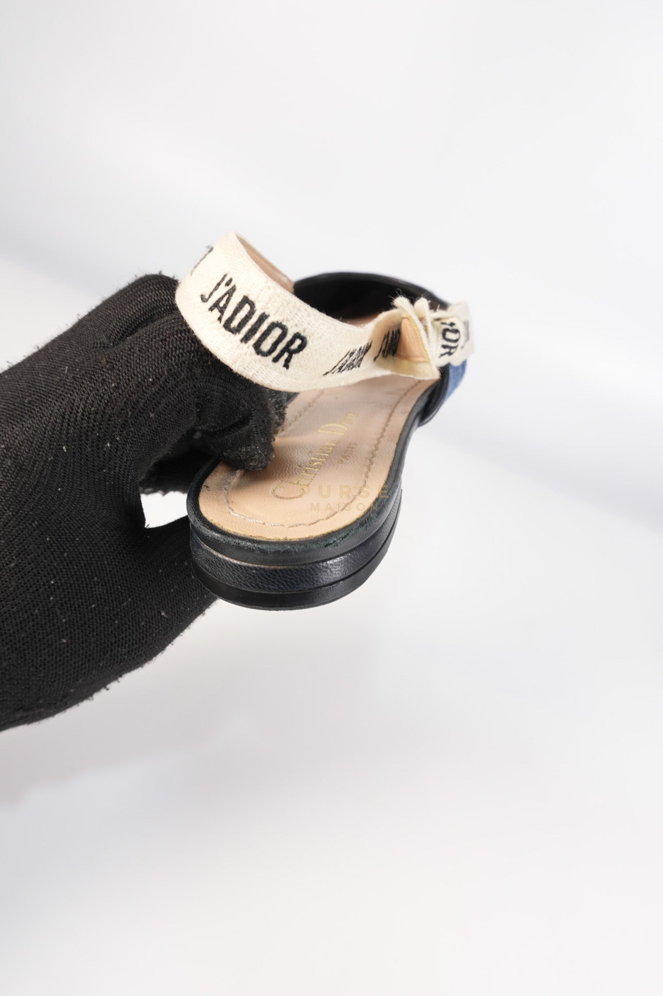 Denim Ribbon Patchwork J'Adior Slingback Ballet Flats Size 37EU (23.5 cm) | Purse Maison Luxury Bags Shop