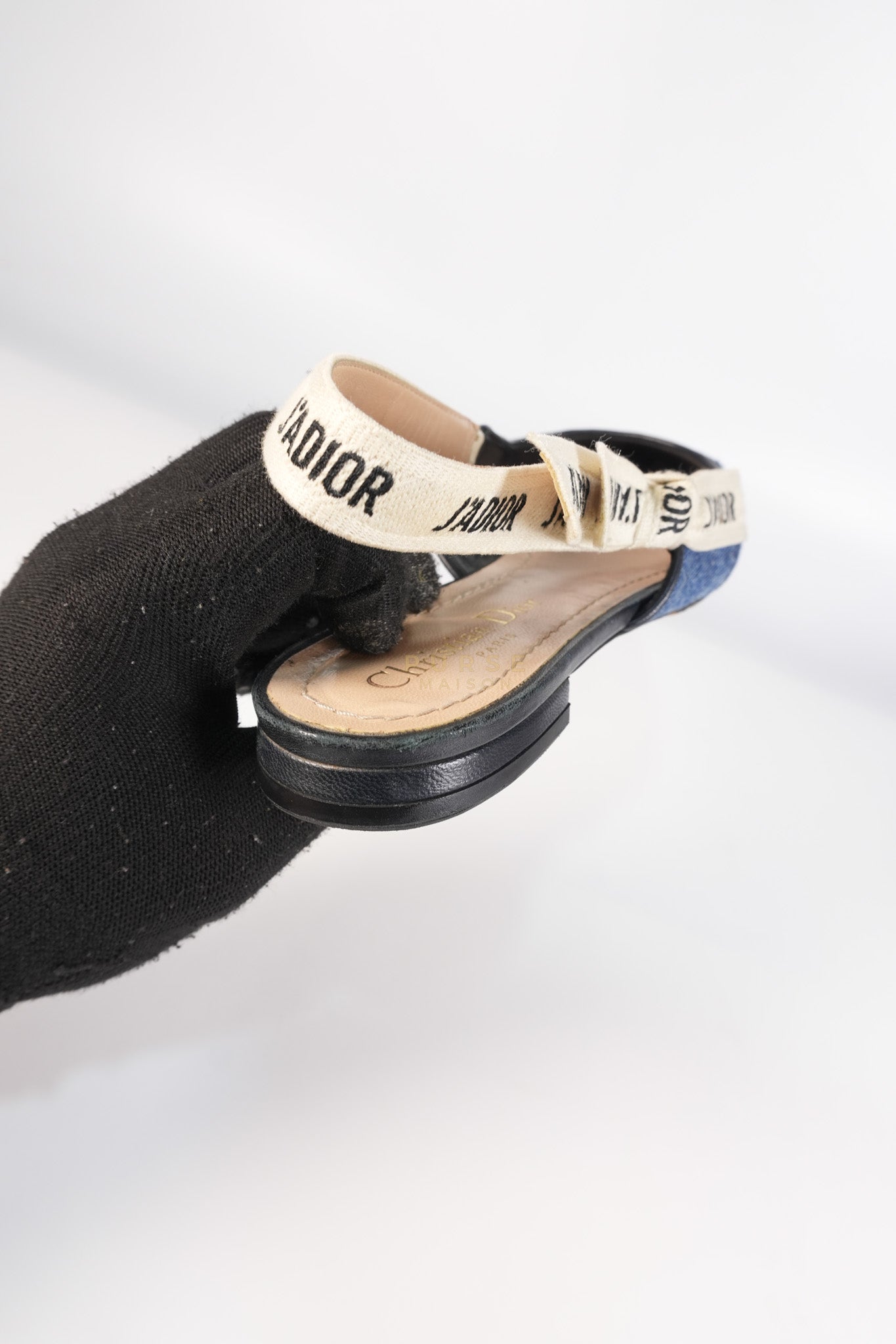 Denim Ribbon Patchwork J'Adior Slingback Ballet Flats Size 37EU (23.5 cm) | Purse Maison Luxury Bags Shop