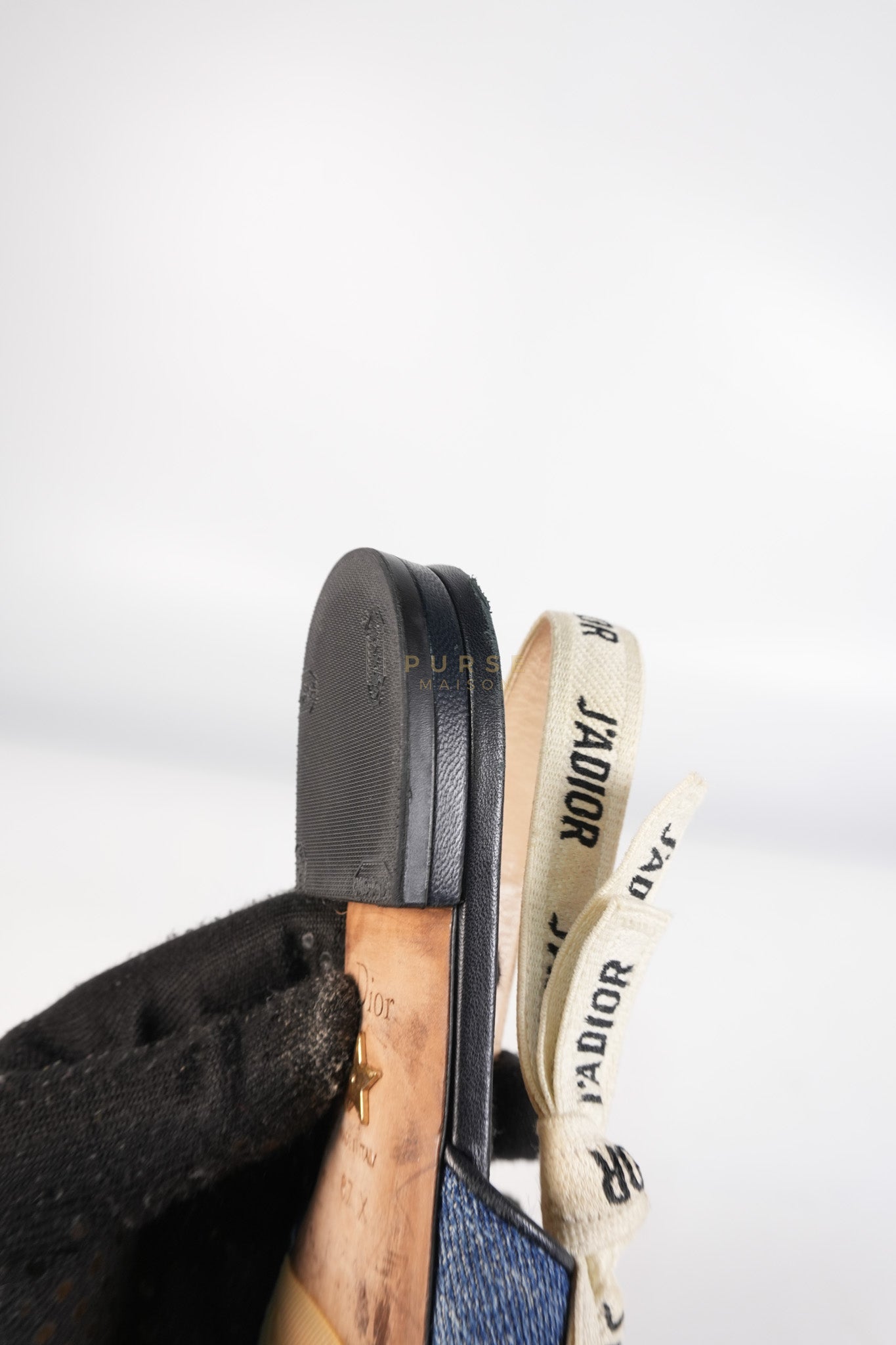 Denim Ribbon Patchwork J'Adior Slingback Ballet Flats Size 37EU (23.5 cm) | Purse Maison Luxury Bags Shop