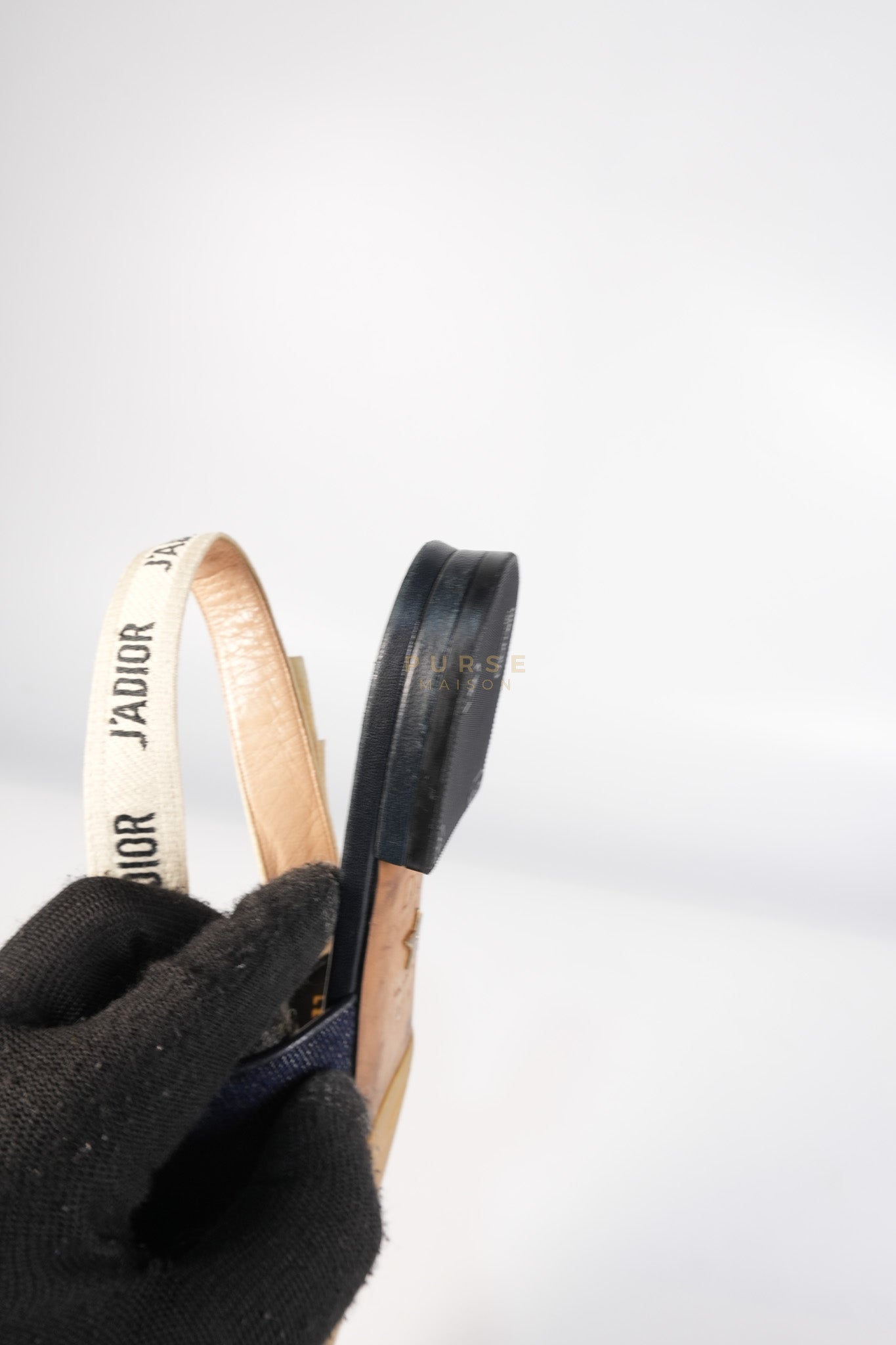 Denim Ribbon Patchwork J'Adior Slingback Ballet Flats Size 37EU (23.5 cm) | Purse Maison Luxury Bags Shop