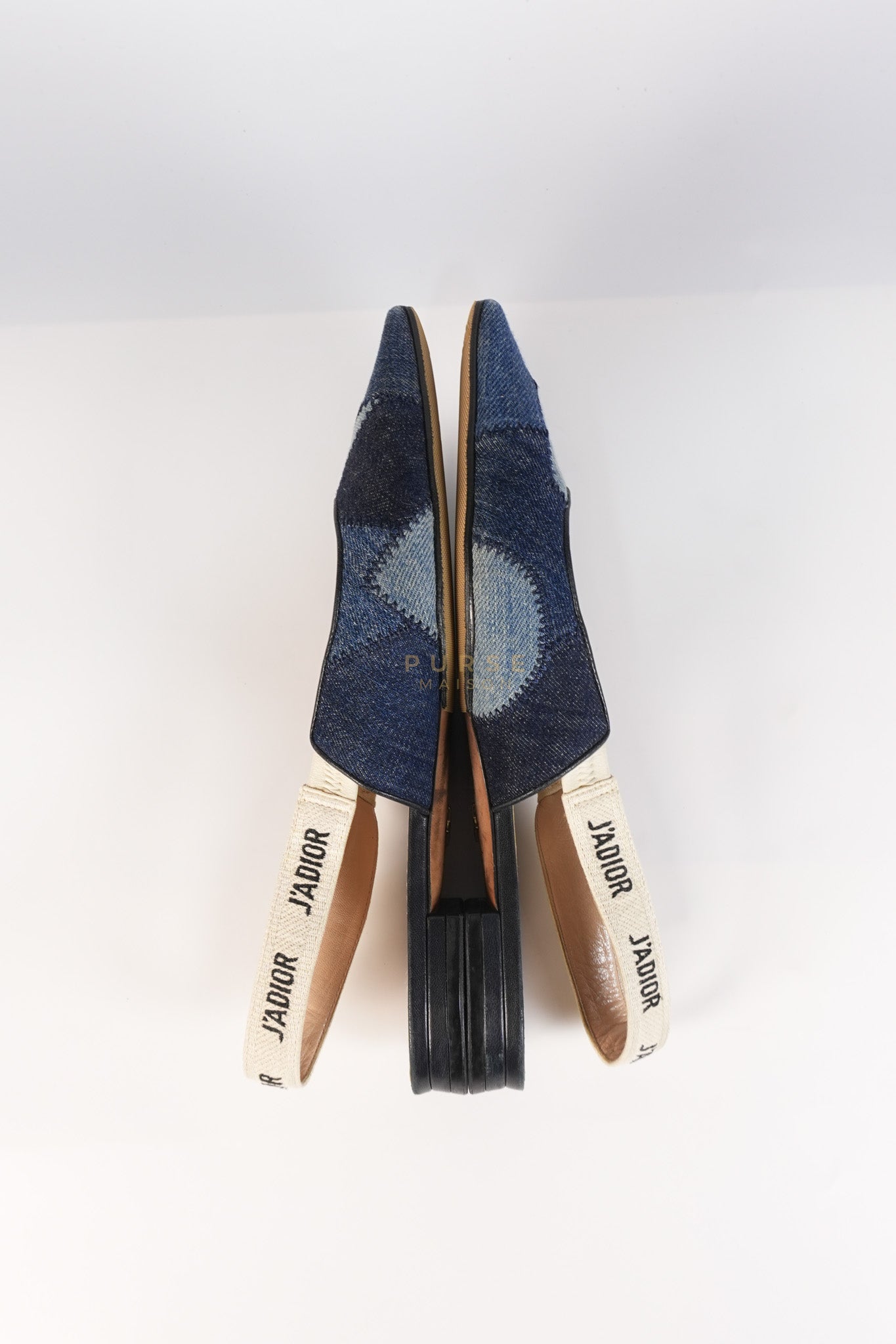 Denim Ribbon Patchwork J'Adior Slingback Ballet Flats Size 37EU (23.5 cm) | Purse Maison Luxury Bags Shop