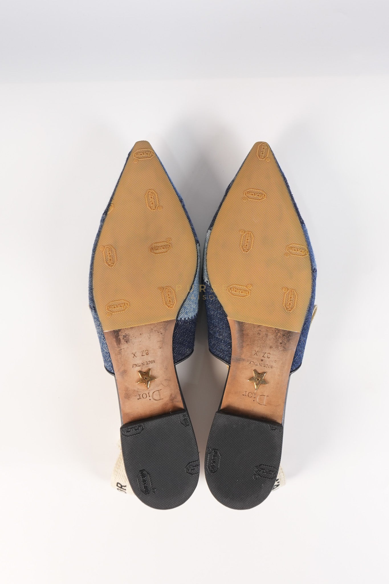 Denim Ribbon Patchwork J'Adior Slingback Ballet Flats Size 37EU (23.5 cm) | Purse Maison Luxury Bags Shop