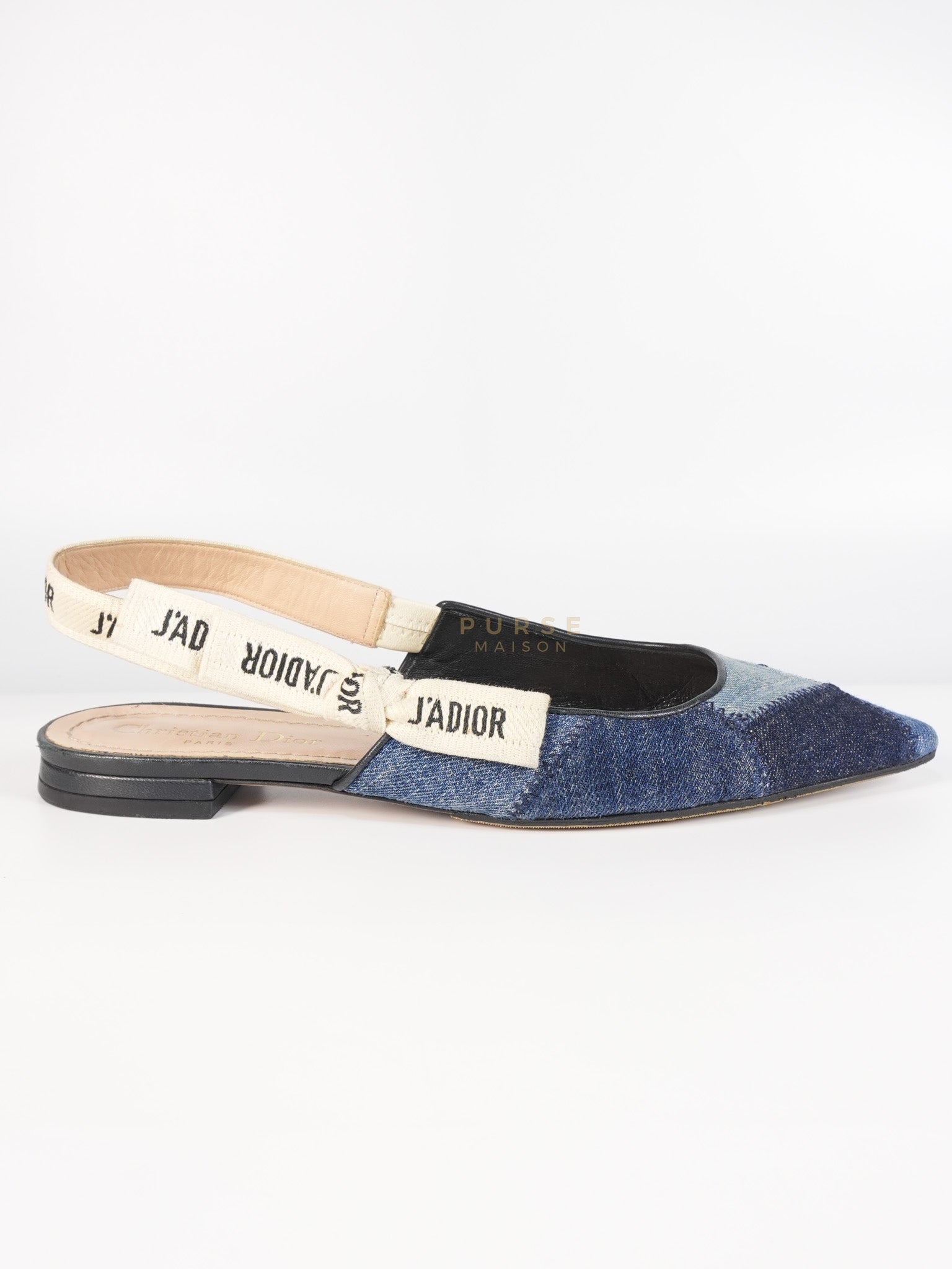 Denim Ribbon Patchwork J'Adior Slingback Ballet Flats Size 37EU (23.5 cm) | Purse Maison Luxury Bags Shop
