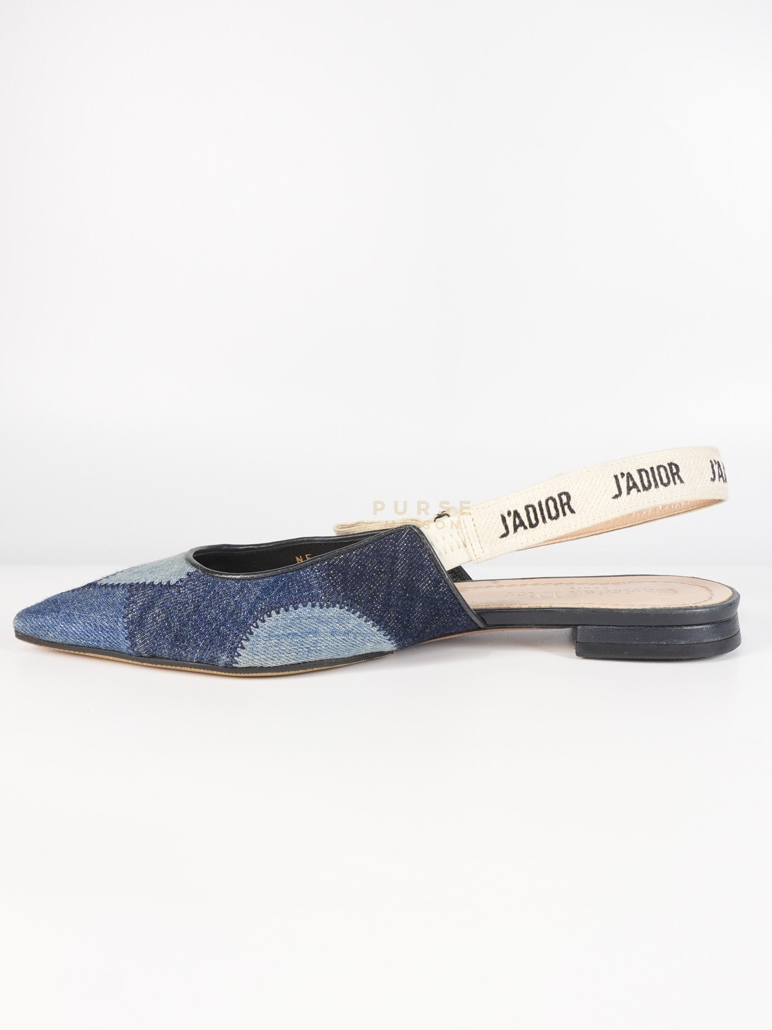 Denim Ribbon Patchwork J'Adior Slingback Ballet Flats Size 37EU (23.5 cm) | Purse Maison Luxury Bags Shop