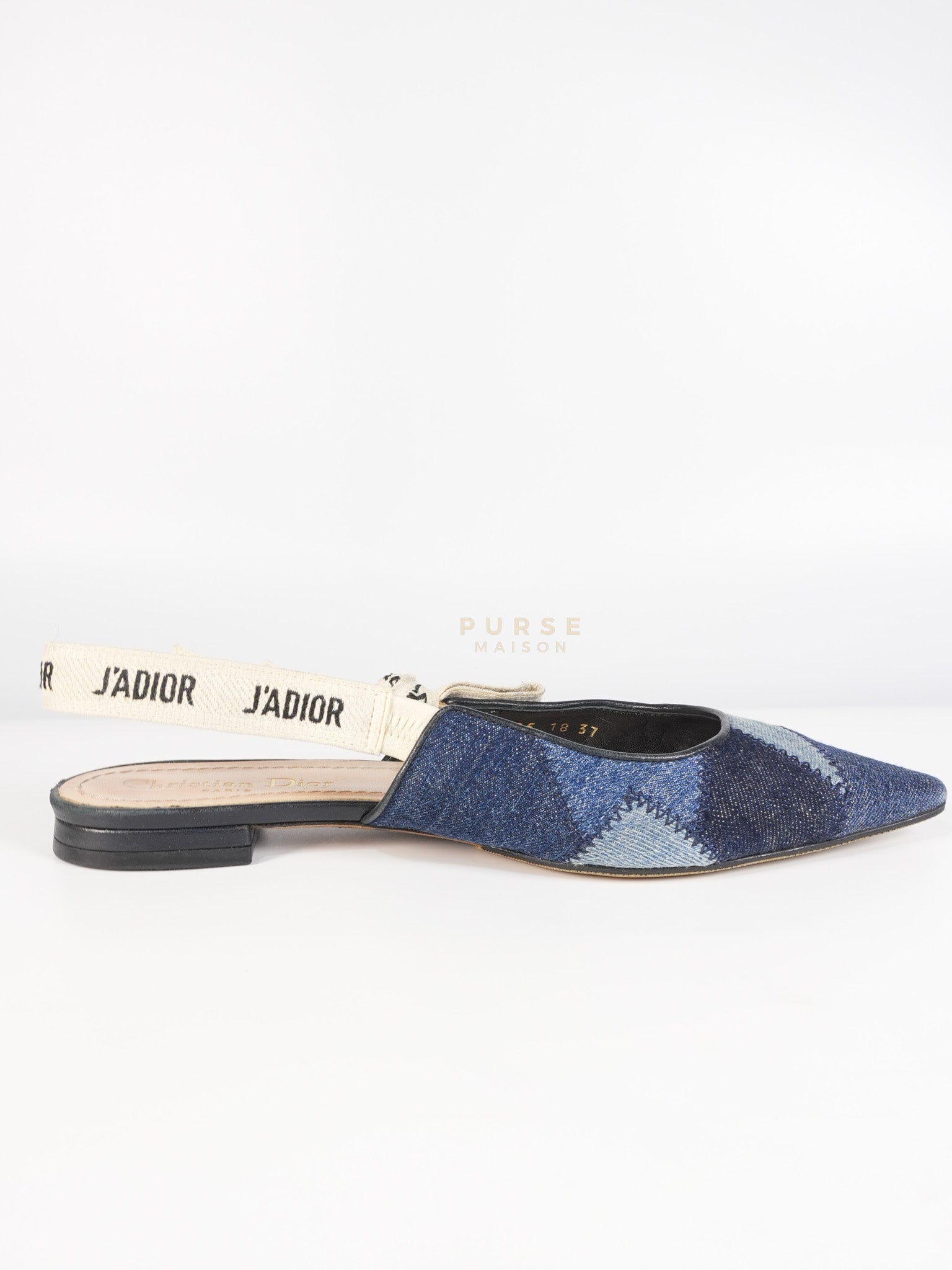 Denim Ribbon Patchwork J'Adior Slingback Ballet Flats Size 37EU (23.5 cm) | Purse Maison Luxury Bags Shop