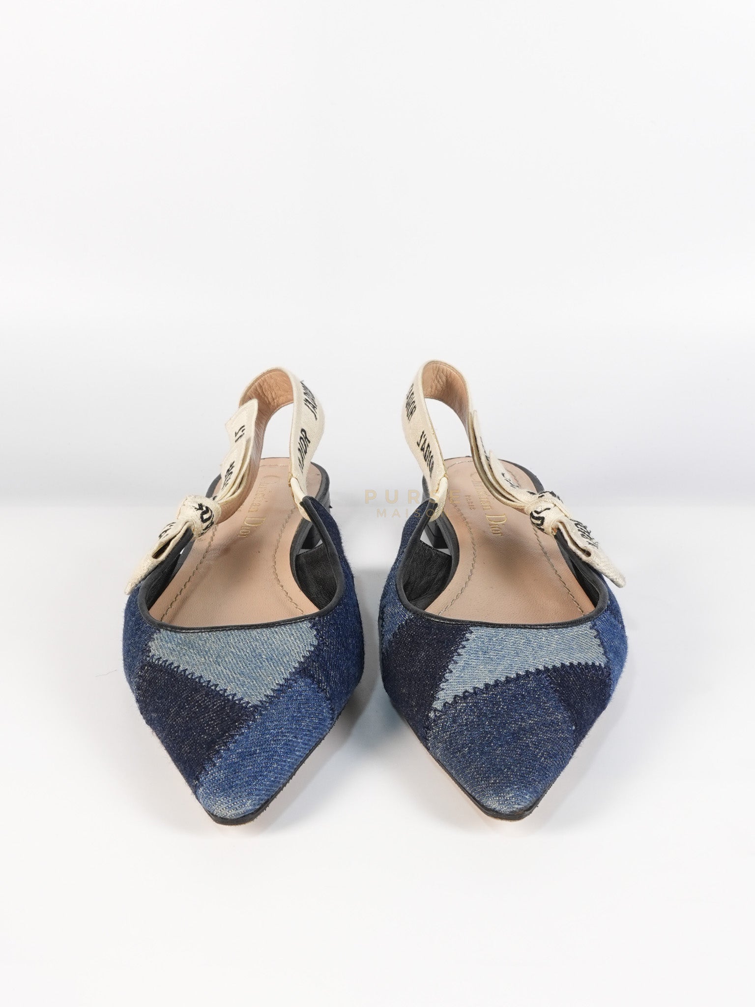 Denim Ribbon Patchwork J'Adior Slingback Ballet Flats Size 37EU (23.5 cm) | Purse Maison Luxury Bags Shop