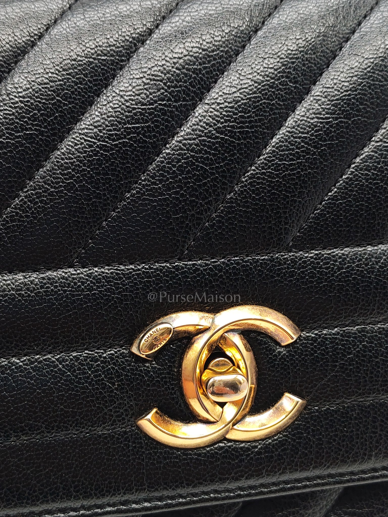 Diagonal Quilted Small Flap Goatskin Leather and Aged Gold Hardware Series 22 | Purse Maison Luxury Bags Shop