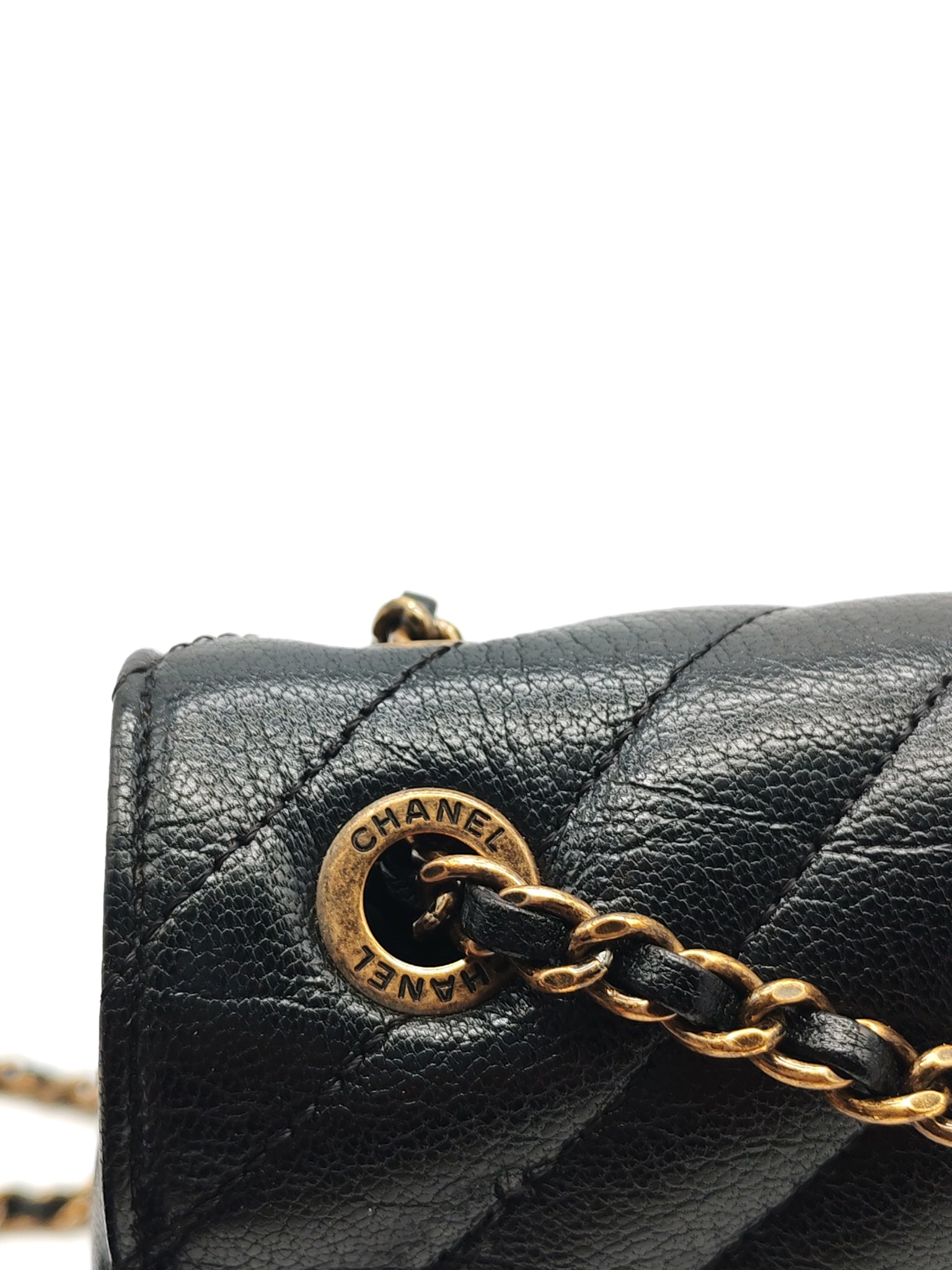 Diagonal Quilted Small Flap Goatskin Leather and Aged Gold Hardware Series 22 | Purse Maison Luxury Bags Shop