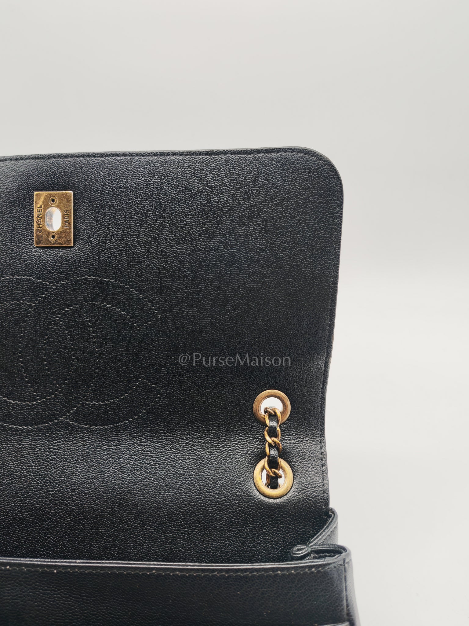 Diagonal Quilted Small Flap Goatskin Leather and Aged Gold Hardware Series 22 | Purse Maison Luxury Bags Shop