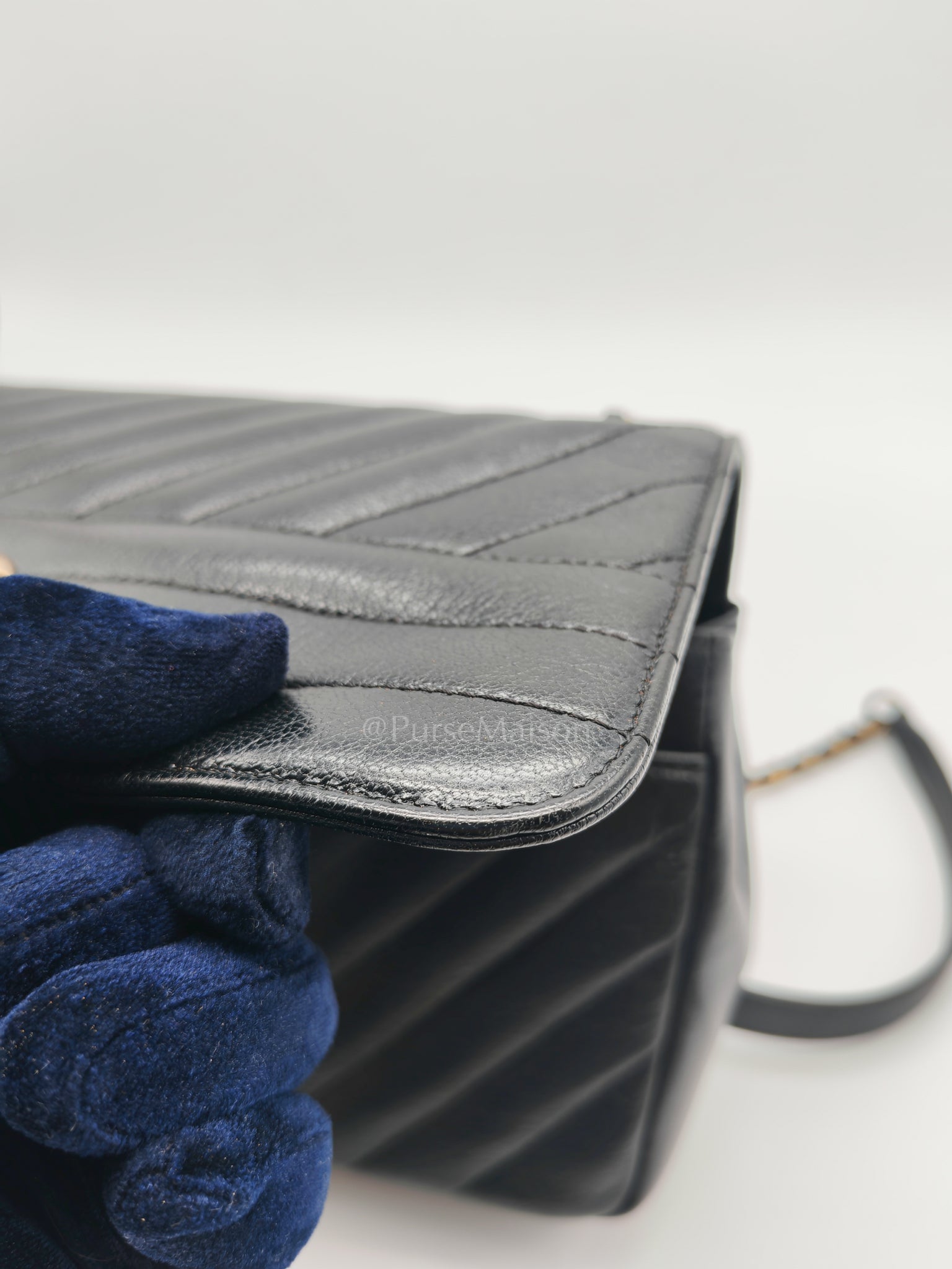 Diagonal Quilted Small Flap Goatskin Leather and Aged Gold Hardware Series 22 | Purse Maison Luxury Bags Shop