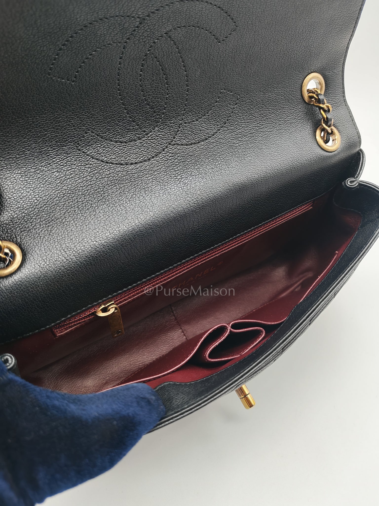 Diagonal Quilted Small Flap Goatskin Leather and Aged Gold Hardware Series 22 | Purse Maison Luxury Bags Shop