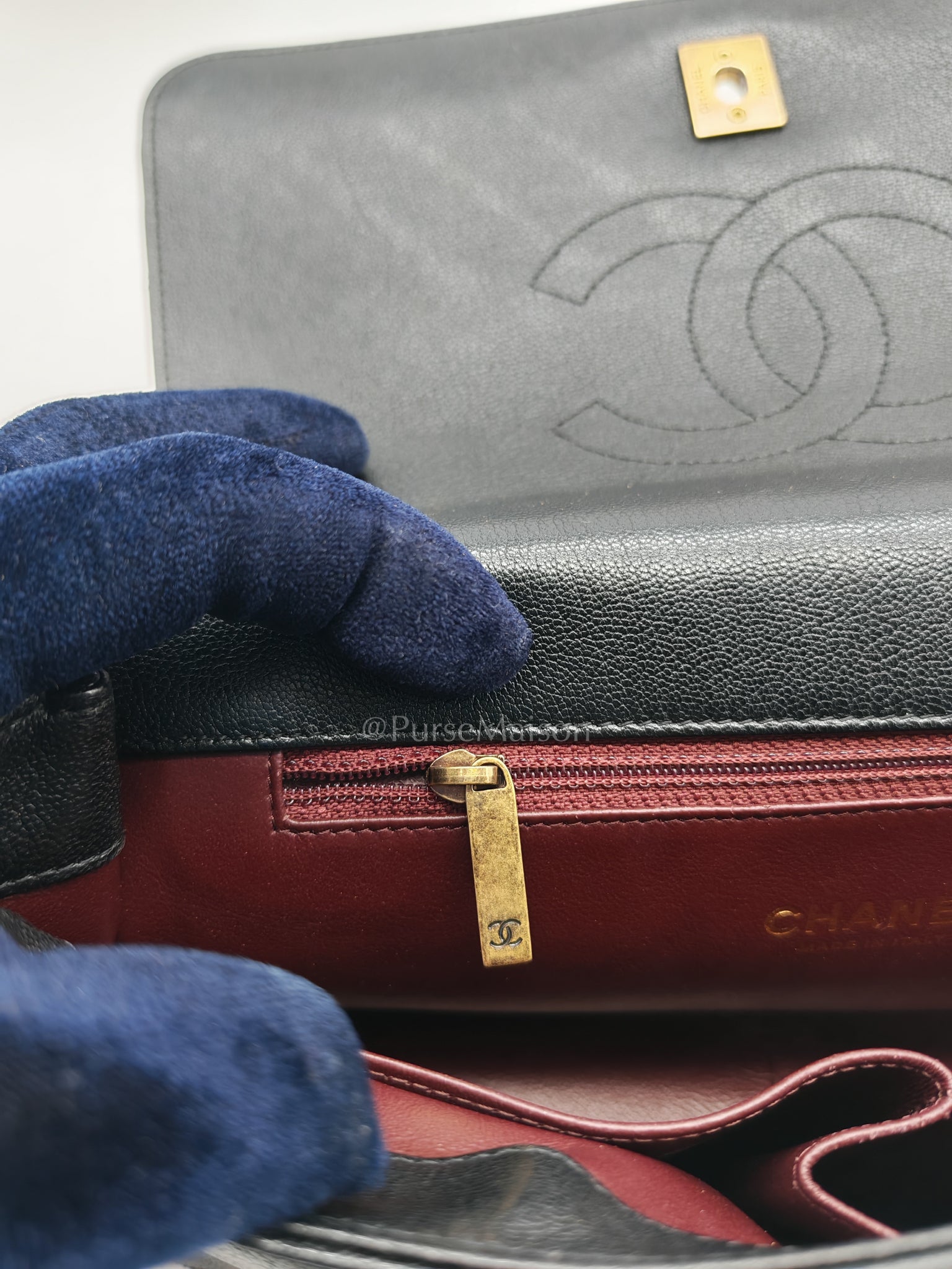 Diagonal Quilted Small Flap Goatskin Leather and Aged Gold Hardware Series 22 | Purse Maison Luxury Bags Shop