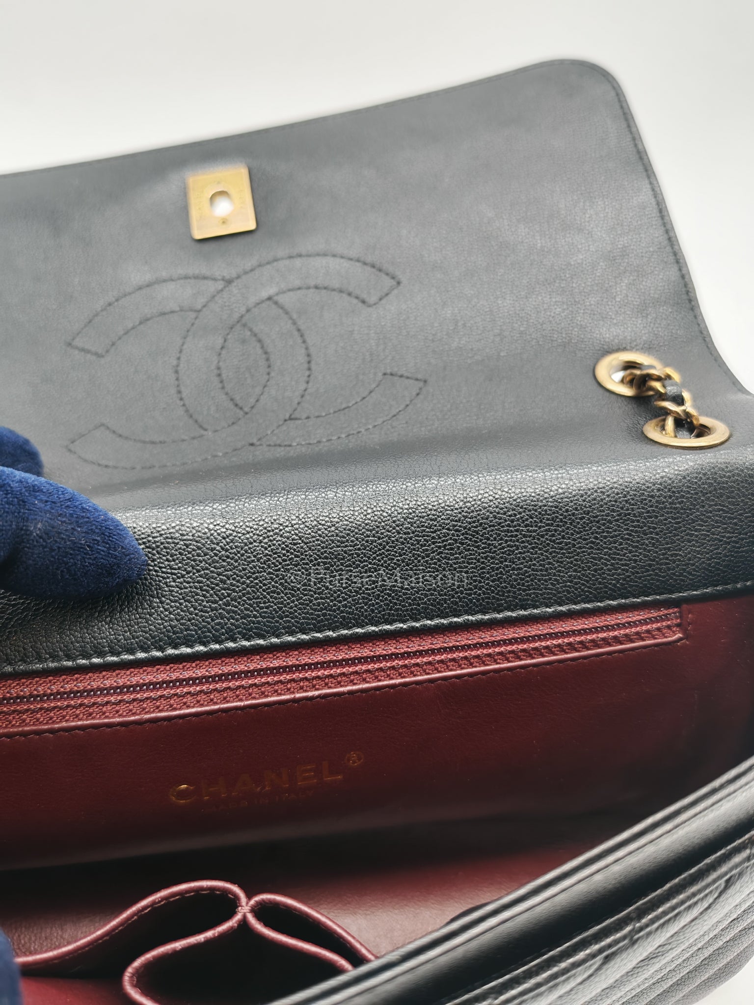 Diagonal Quilted Small Flap Goatskin Leather and Aged Gold Hardware Series 22 | Purse Maison Luxury Bags Shop