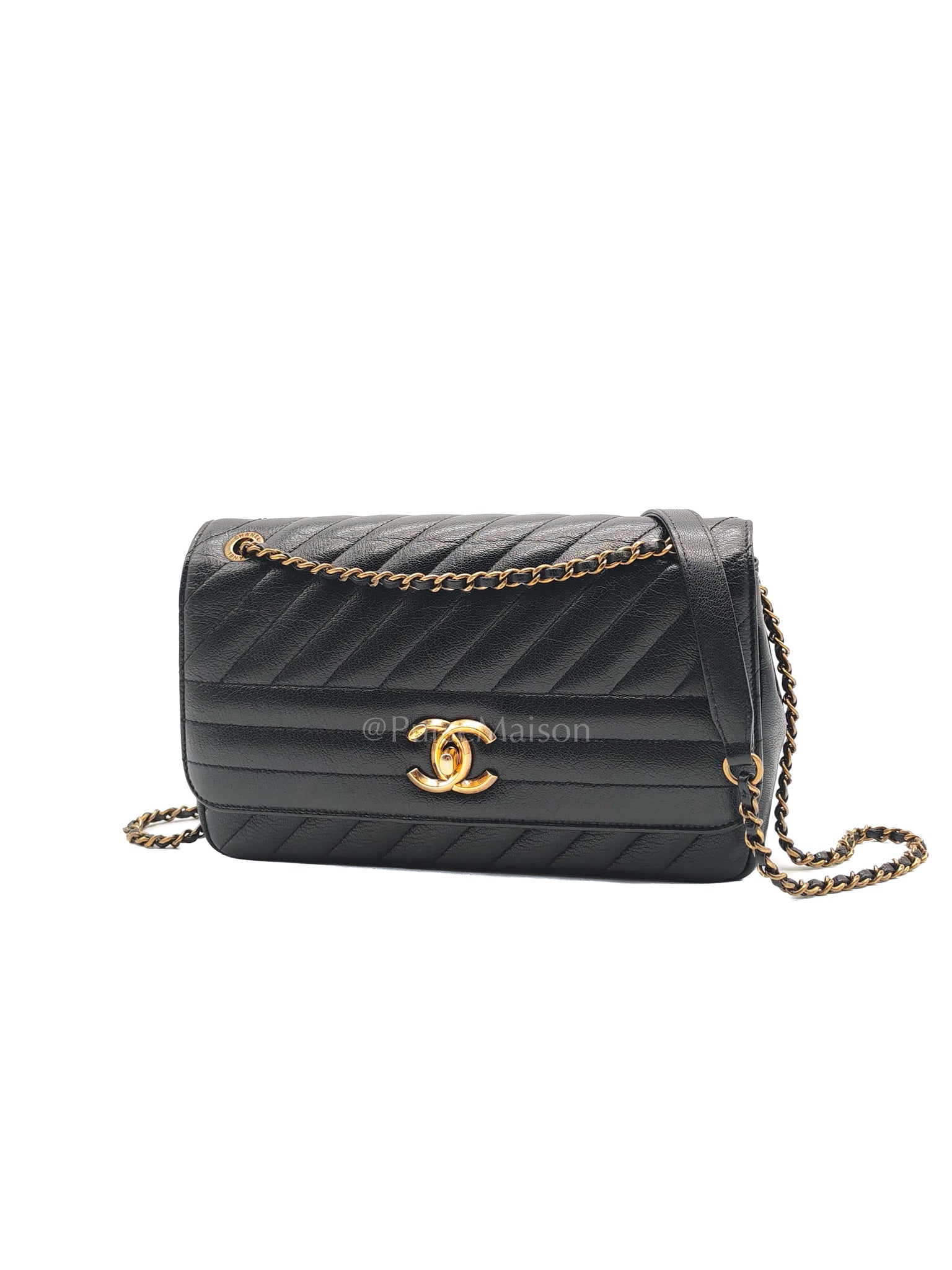 Diagonal Quilted Small Flap Goatskin Leather and Aged Gold Hardware Series 22 | Purse Maison Luxury Bags Shop