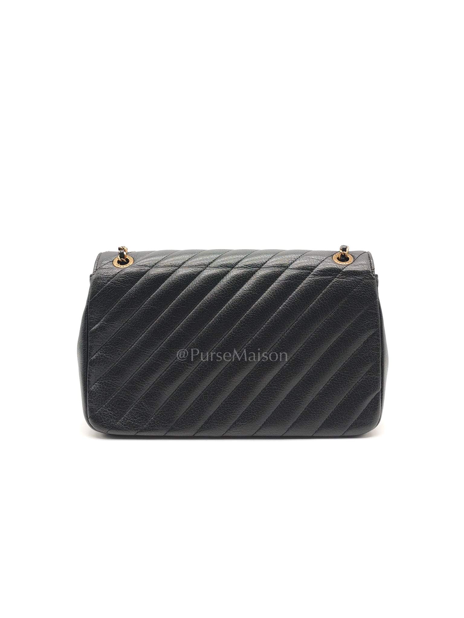 Diagonal Quilted Small Flap Goatskin Leather and Aged Gold Hardware Series 22 | Purse Maison Luxury Bags Shop
