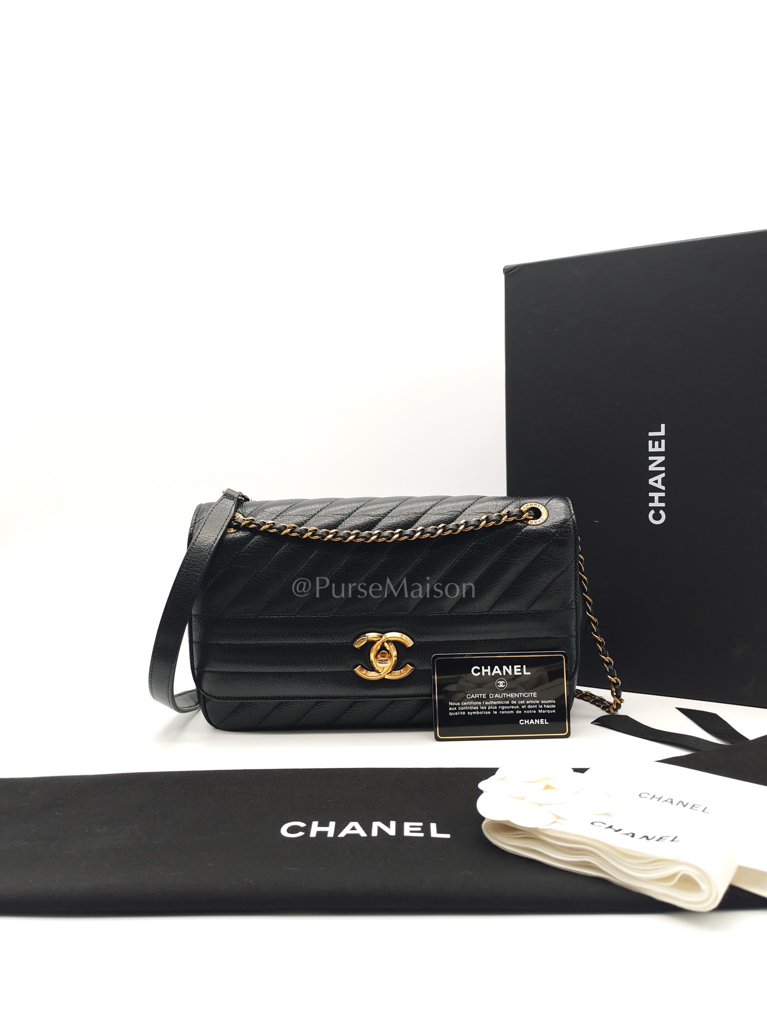 Diagonal Quilted Small Flap Goatskin Leather and Aged Gold Hardware Series 22 | Purse Maison Luxury Bags Shop