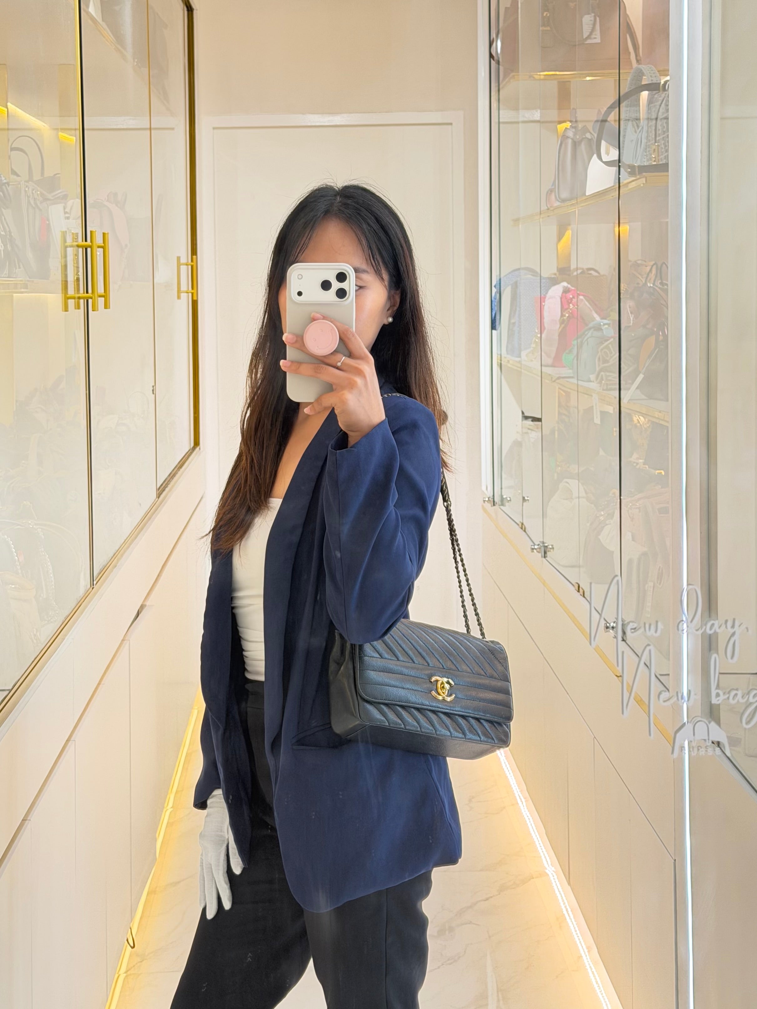 Diagonal Quilted Small Flap Goatskin Leather and Aged Gold Hardware Series 22 | Purse Maison Luxury Bags Shop