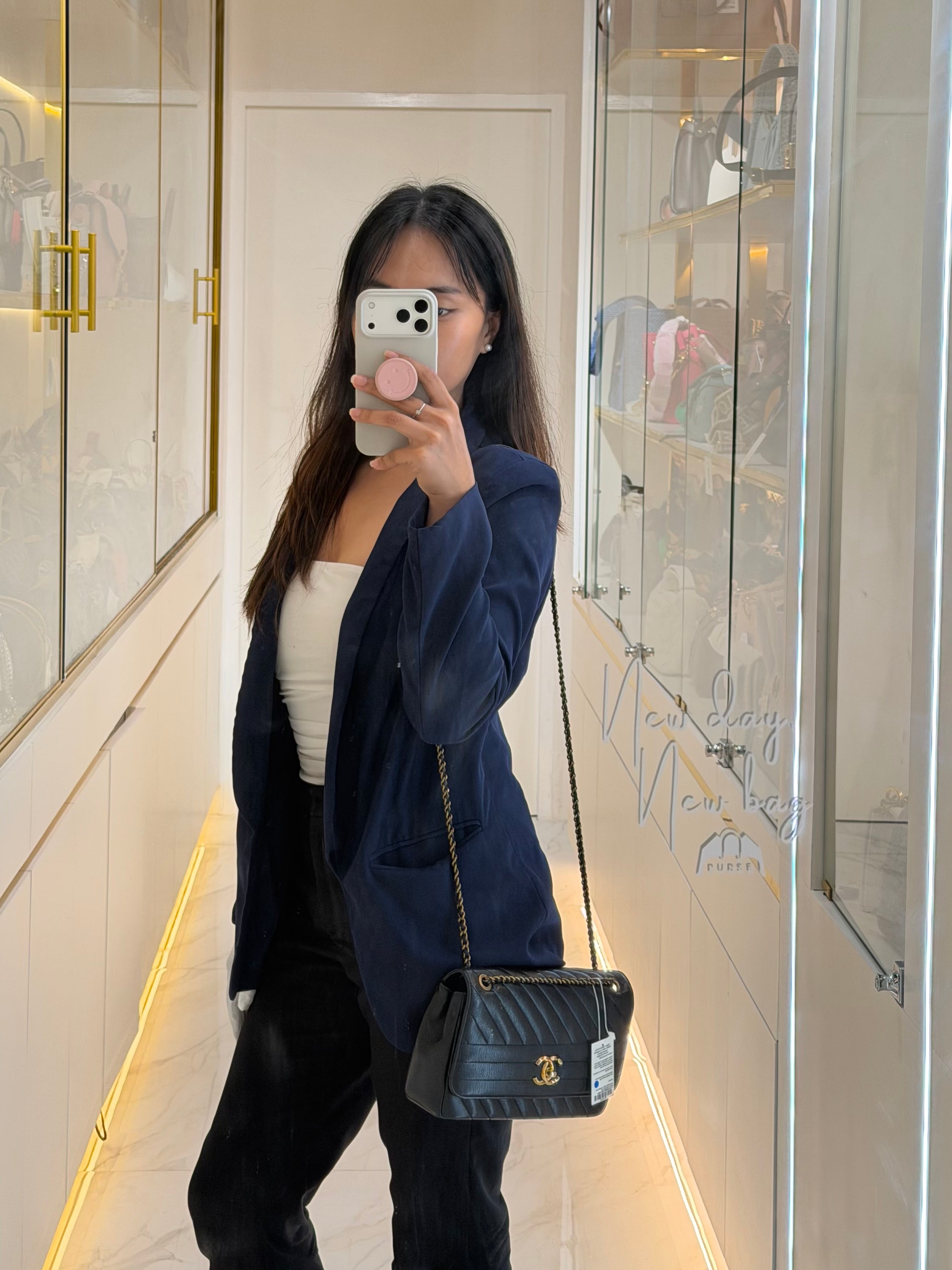 Diagonal Quilted Small Flap Goatskin Leather and Aged Gold Hardware Series 22 | Purse Maison Luxury Bags Shop