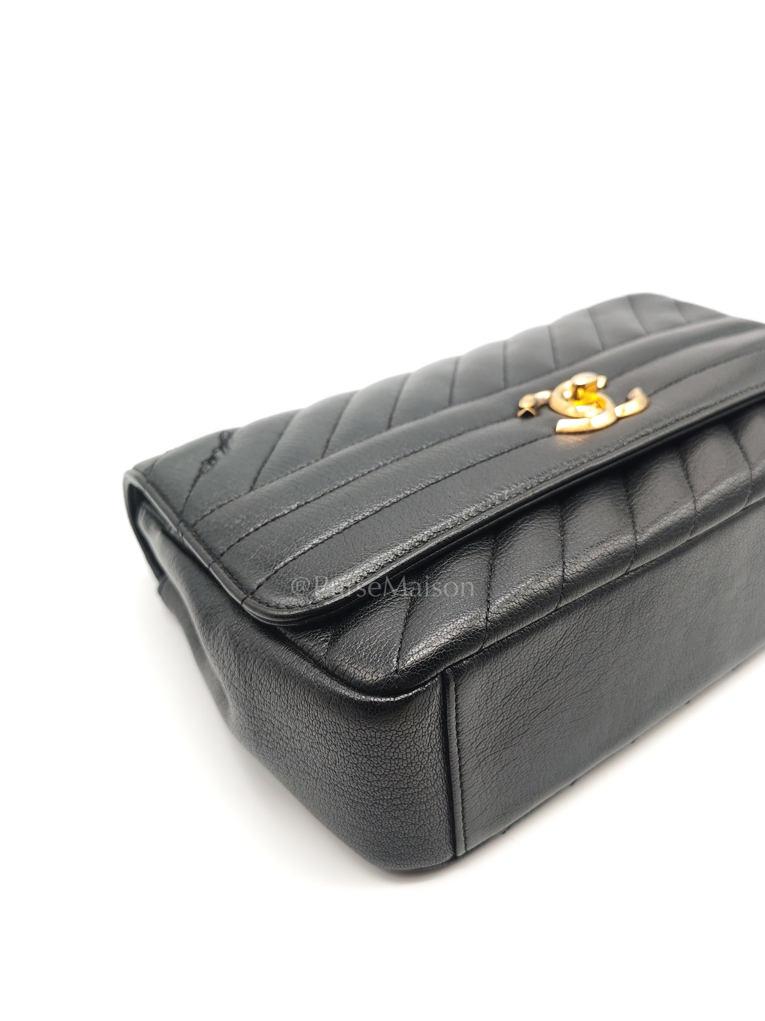 Diagonal Quilted Small Flap Goatskin Leather and Aged Gold Hardware Series 22 | Purse Maison Luxury Bags Shop