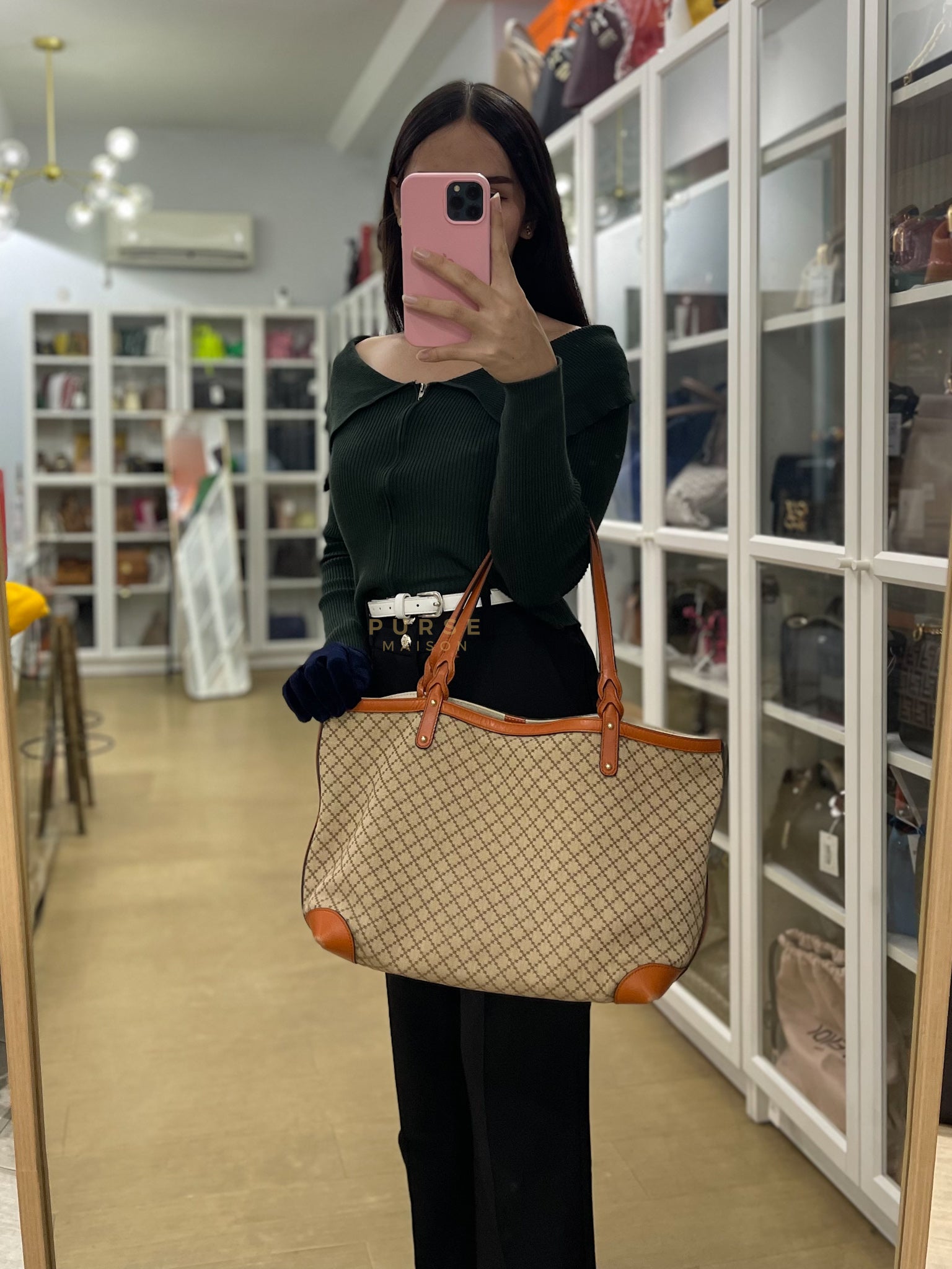 Diamante Plus Craft Tote Bag in Beige/Orange | Purse Maison Luxury Bags Shop