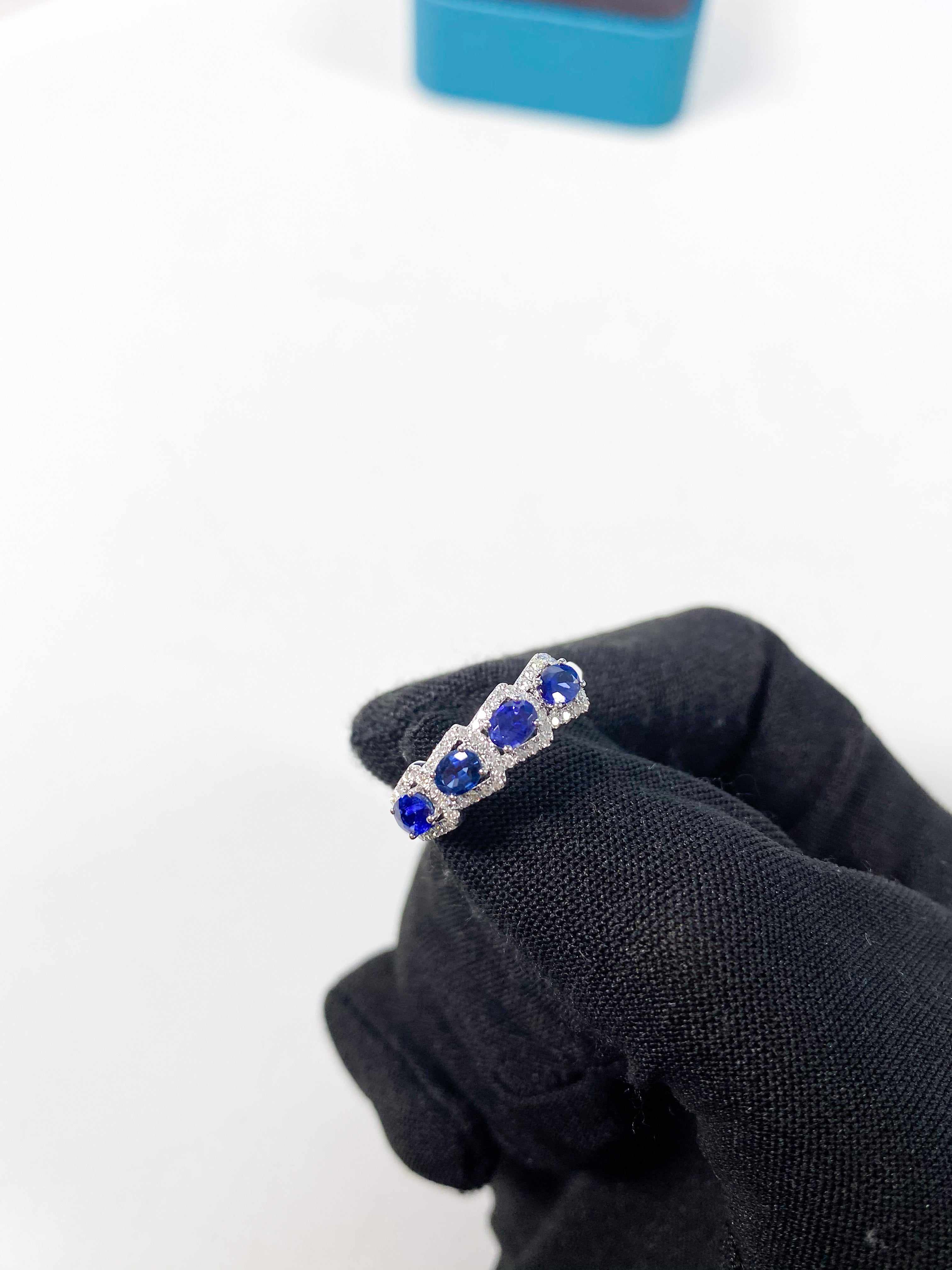 Diamond Ring in 18k White Gold and Blue Sapphire (size 6)