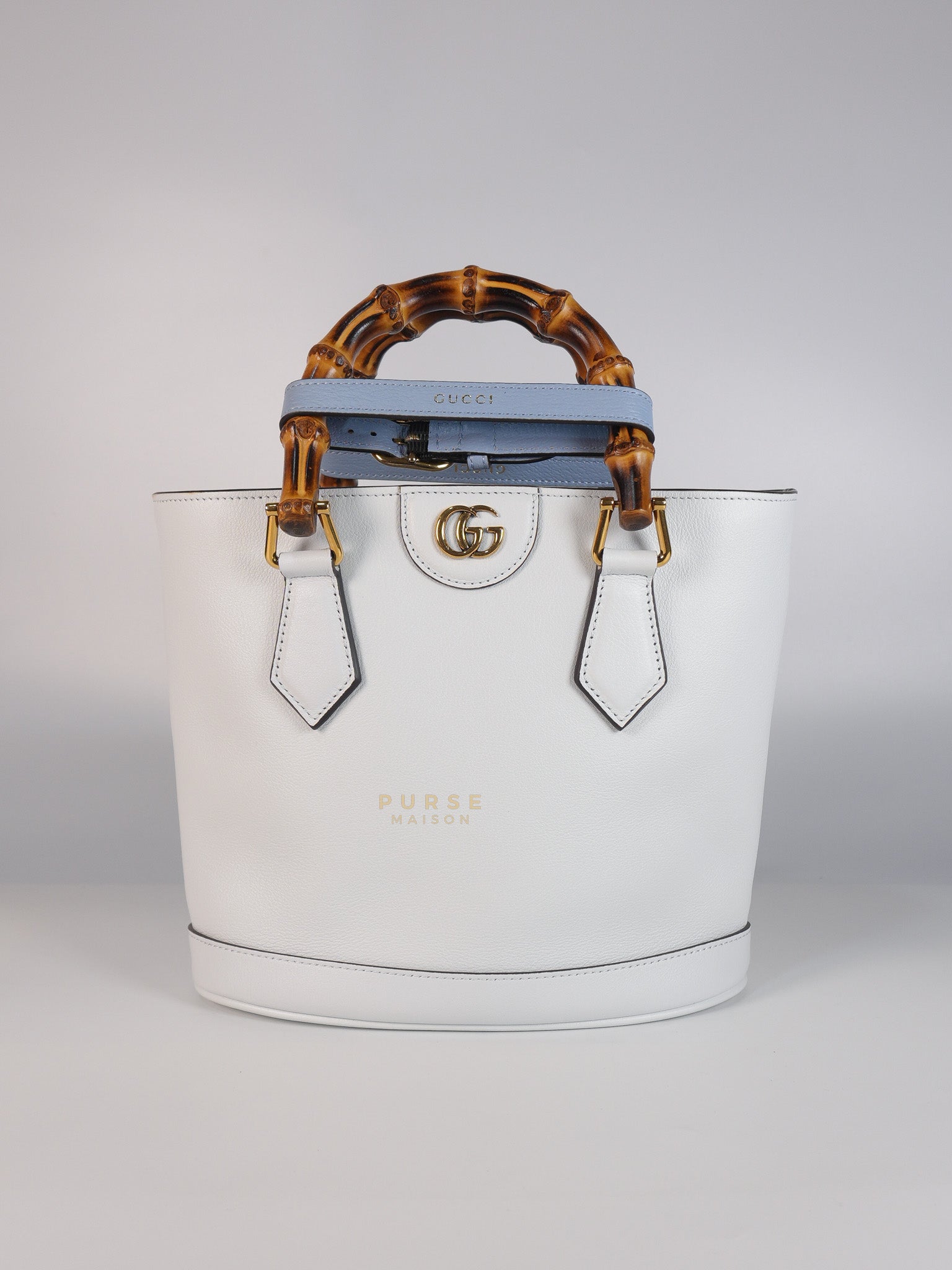 Diana Bamboo Renew in Light Blue Calfskin Leather | Purse Maison Luxury Bags Shop