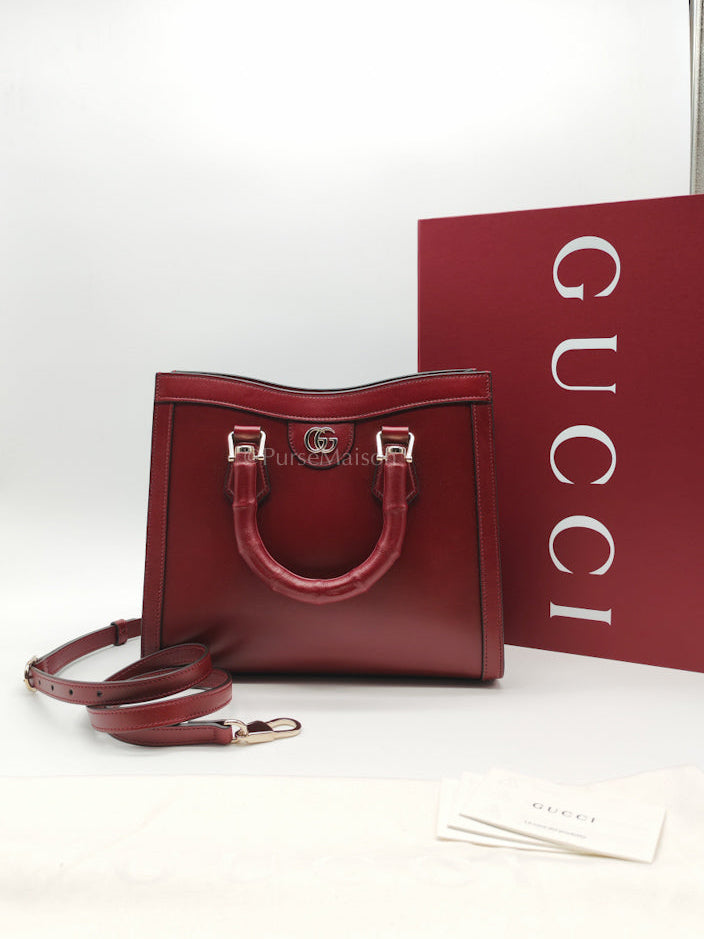 Diana Medium in Burgundy Smooth Calfskin Leather Crossbody Bag | Purse Maison Luxury Bags Shop