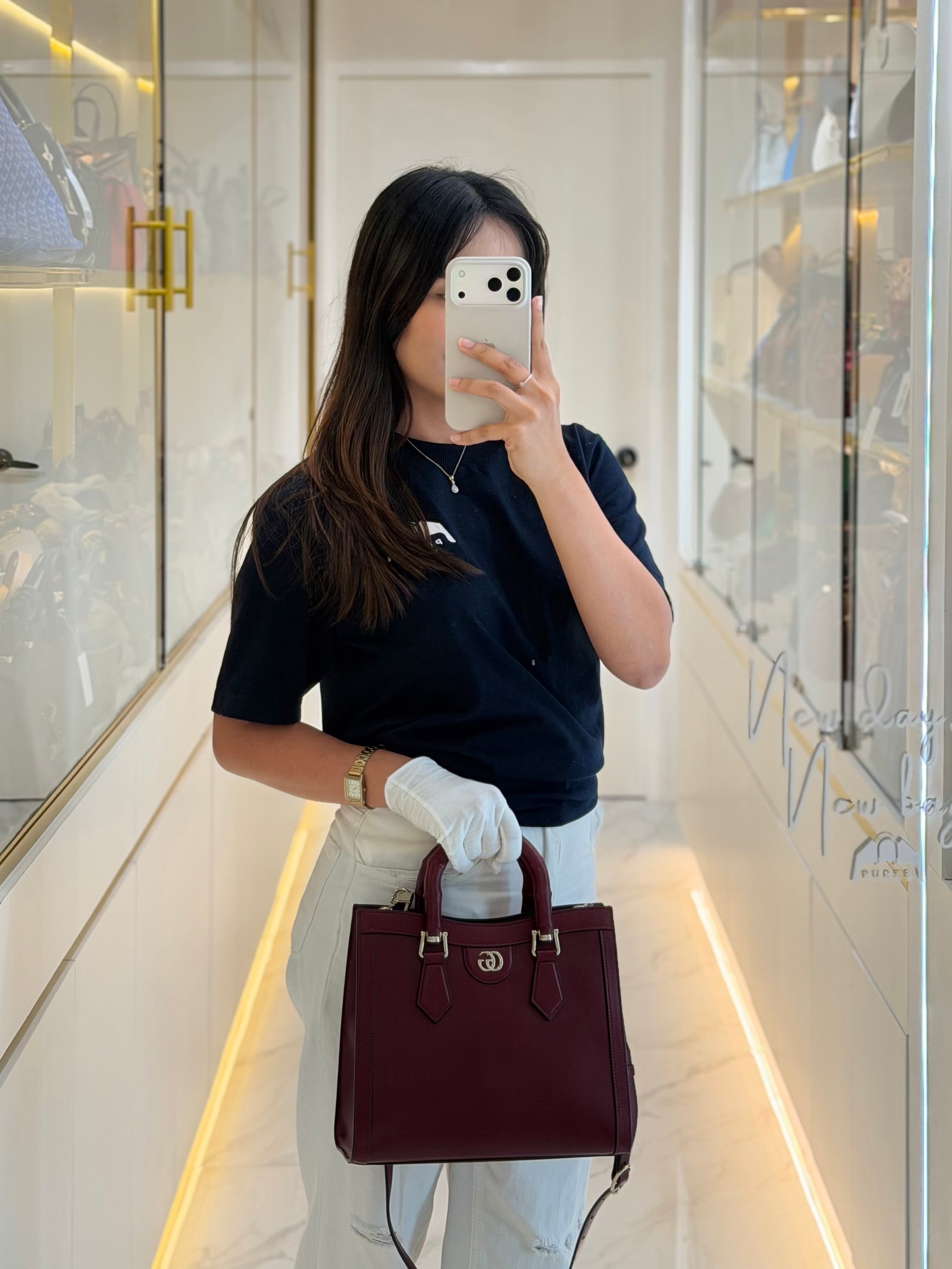 Diana Medium in Burgundy Smooth Calfskin Leather Crossbody Bag | Purse Maison Luxury Bags Shop