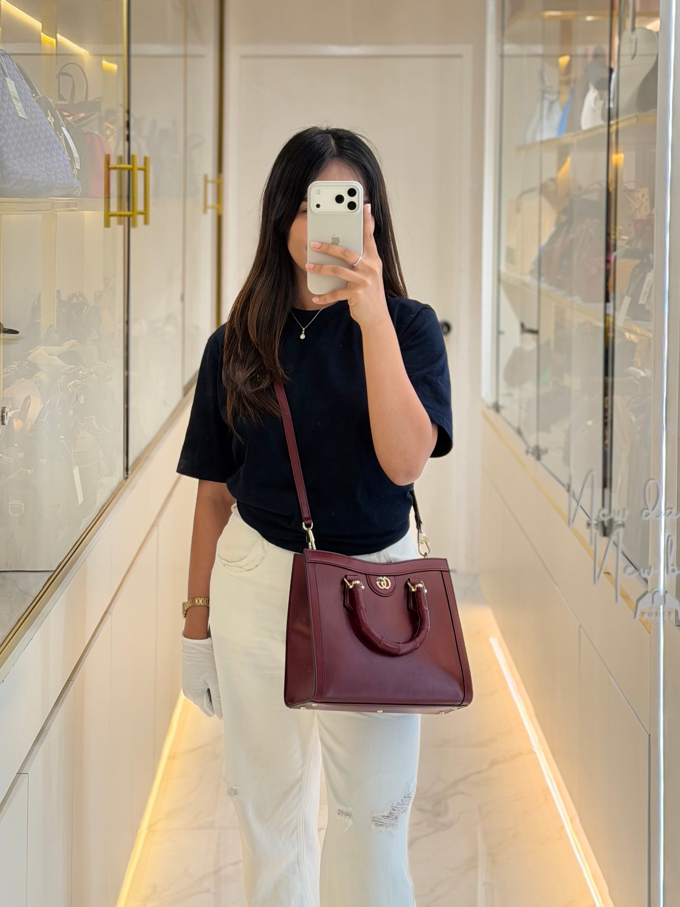 Diana Medium in Burgundy Smooth Calfskin Leather Crossbody Bag | Purse Maison Luxury Bags Shop