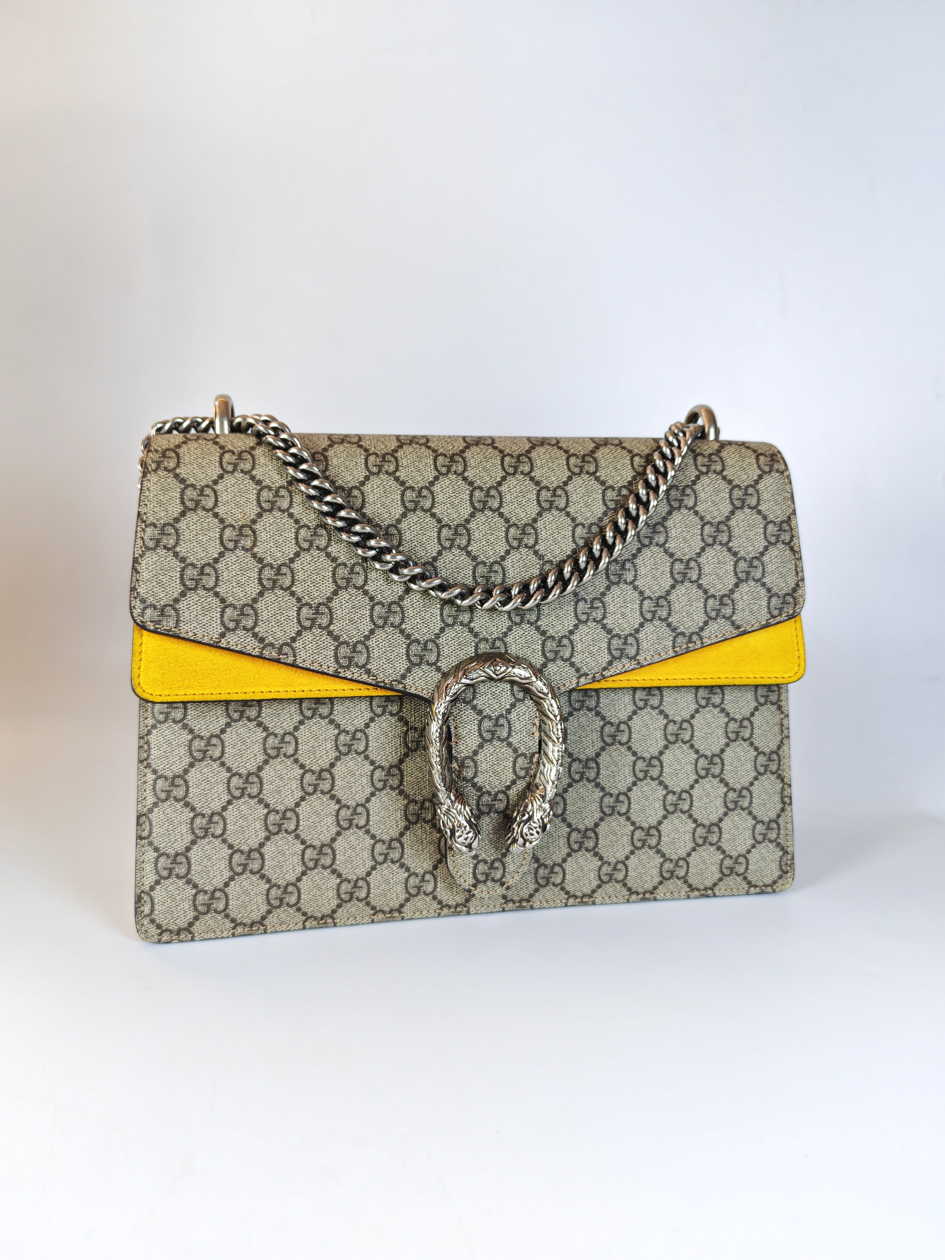 Dionysus Large Shoulder Bag with Yellow Suede and Supreme Canvas | Purse Maison Luxury Bags Shop