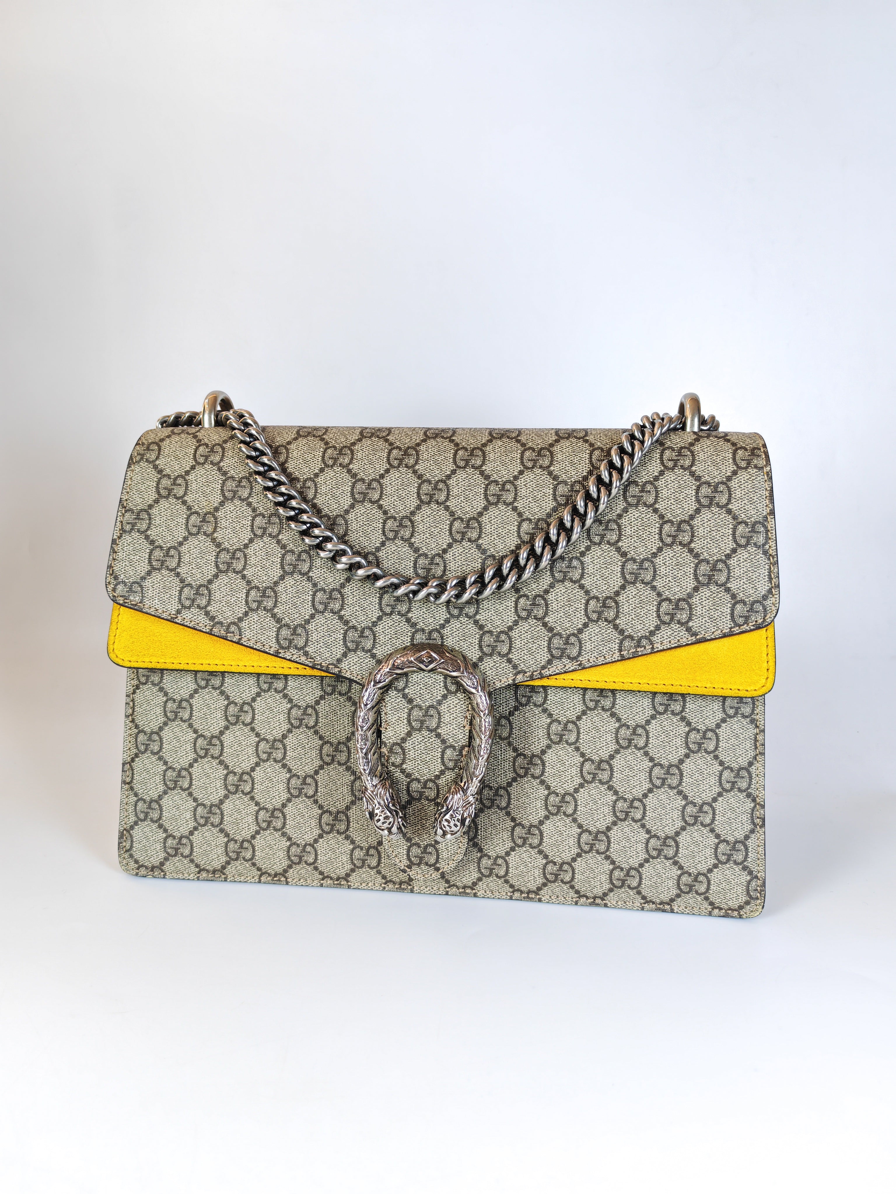 Dionysus Large Shoulder Bag with Yellow Suede and Supreme Canvas | Purse Maison Luxury Bags Shop
