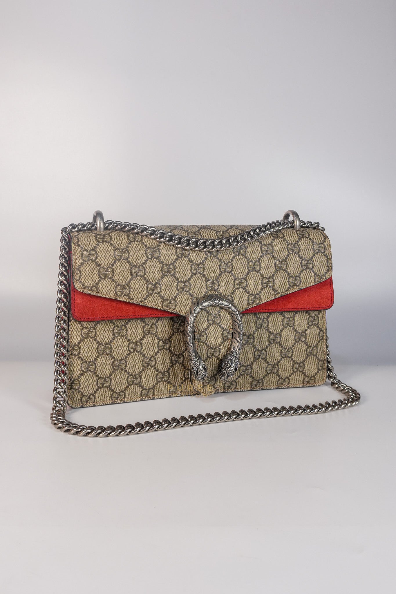 Dionysus Small Bag in Supreme Canvas in PVC Red Suede and Chain Strap | Purse Maison Luxury Bags Shop