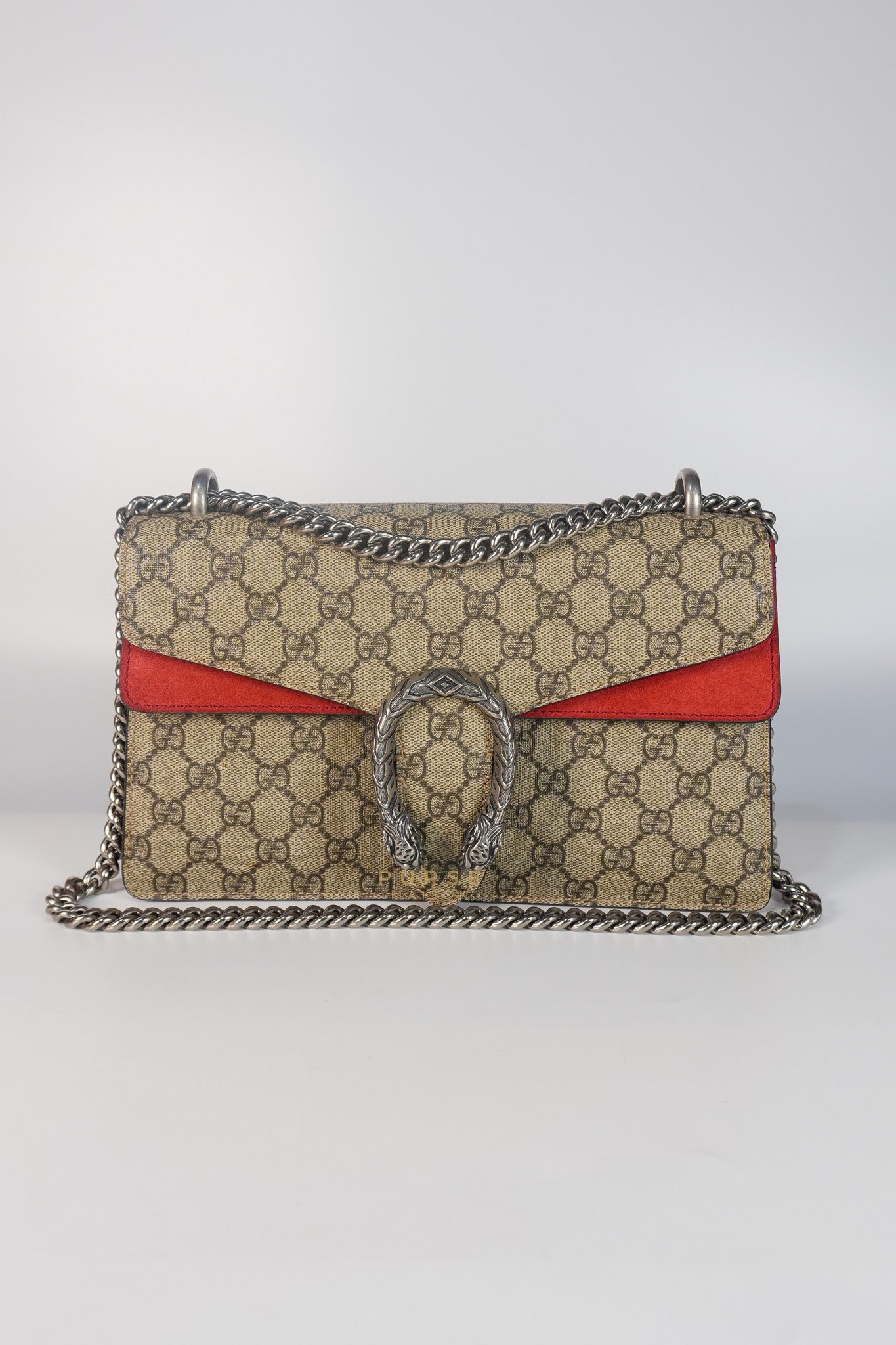 Dionysus Small Bag in Supreme Canvas in PVC Red Suede and Chain Strap | Purse Maison Luxury Bags Shop