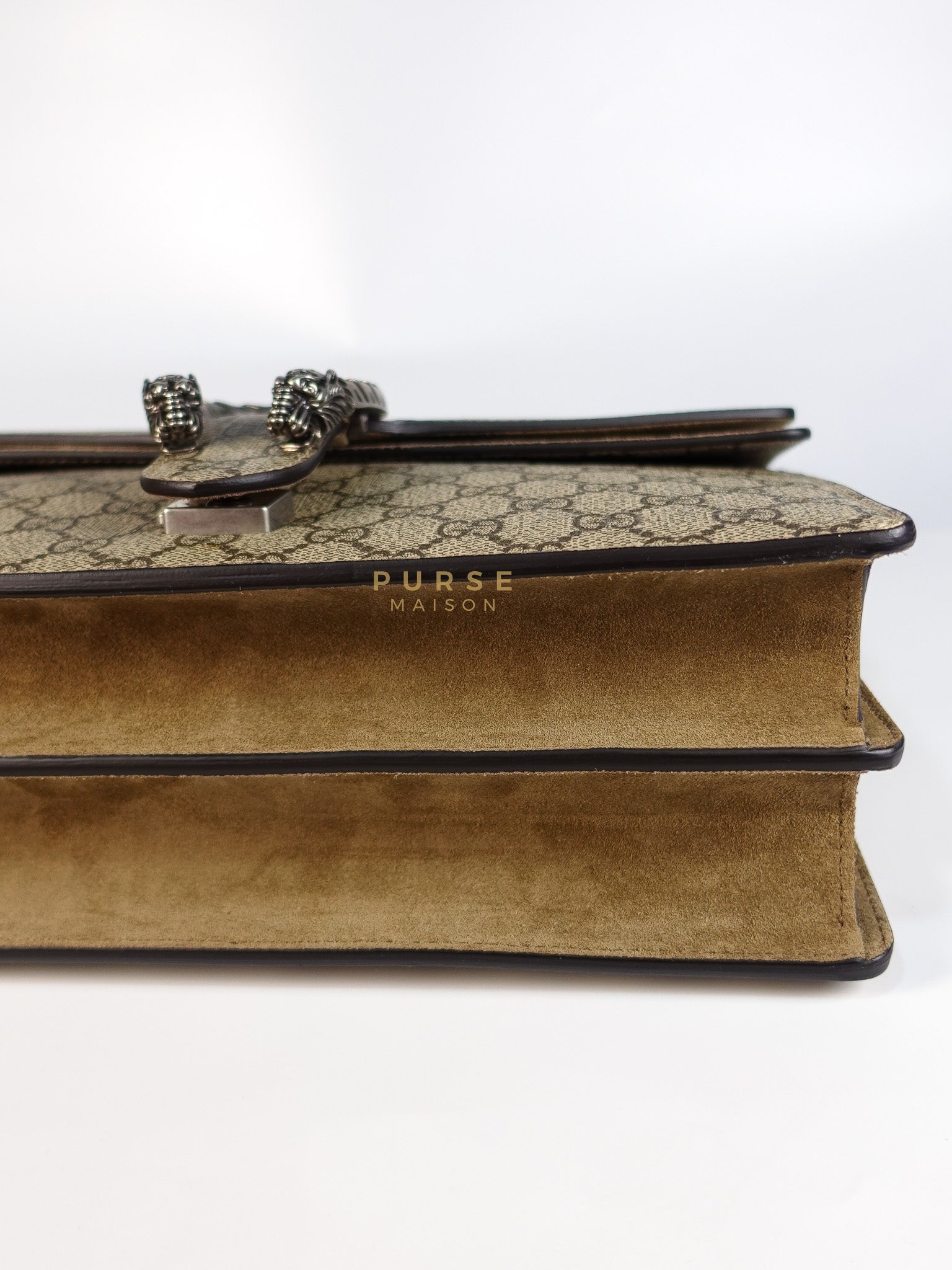Dionysus Medium Shoulder Bag in Taupe GG Supreme Monogram & Silver Hardware | Purse Maison Luxury Bags Shop