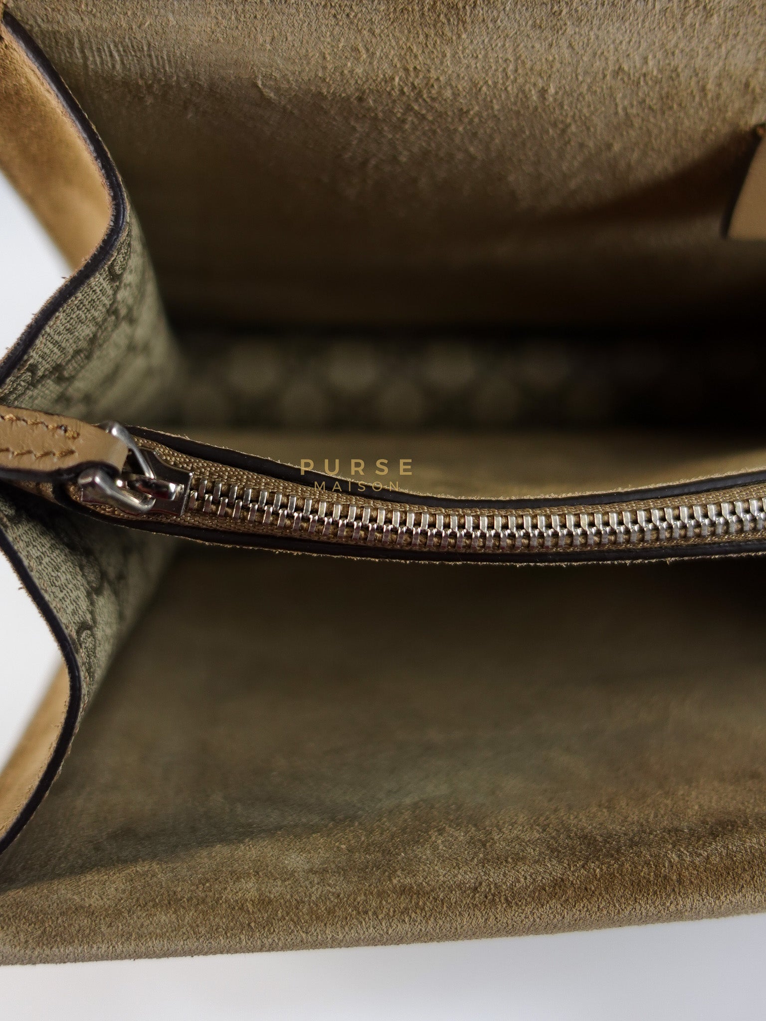 Dionysus Medium Shoulder Bag in Taupe GG Supreme Monogram & Silver Hardware | Purse Maison Luxury Bags Shop