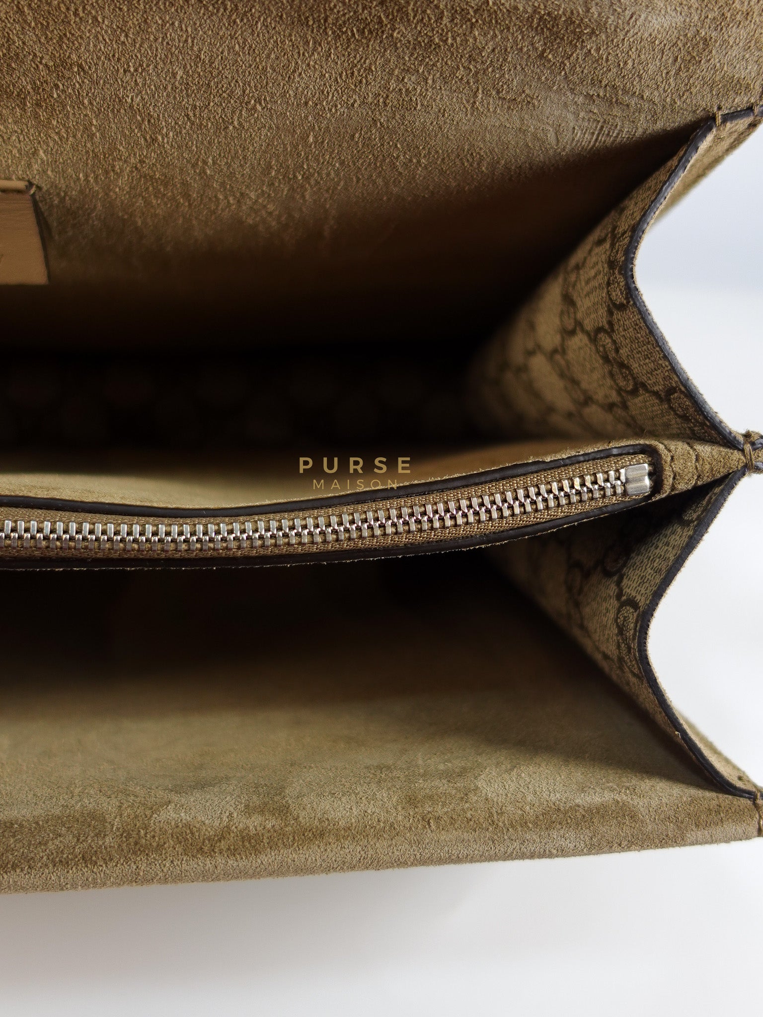 Dionysus Medium Shoulder Bag in Taupe GG Supreme Monogram & Silver Hardware | Purse Maison Luxury Bags Shop