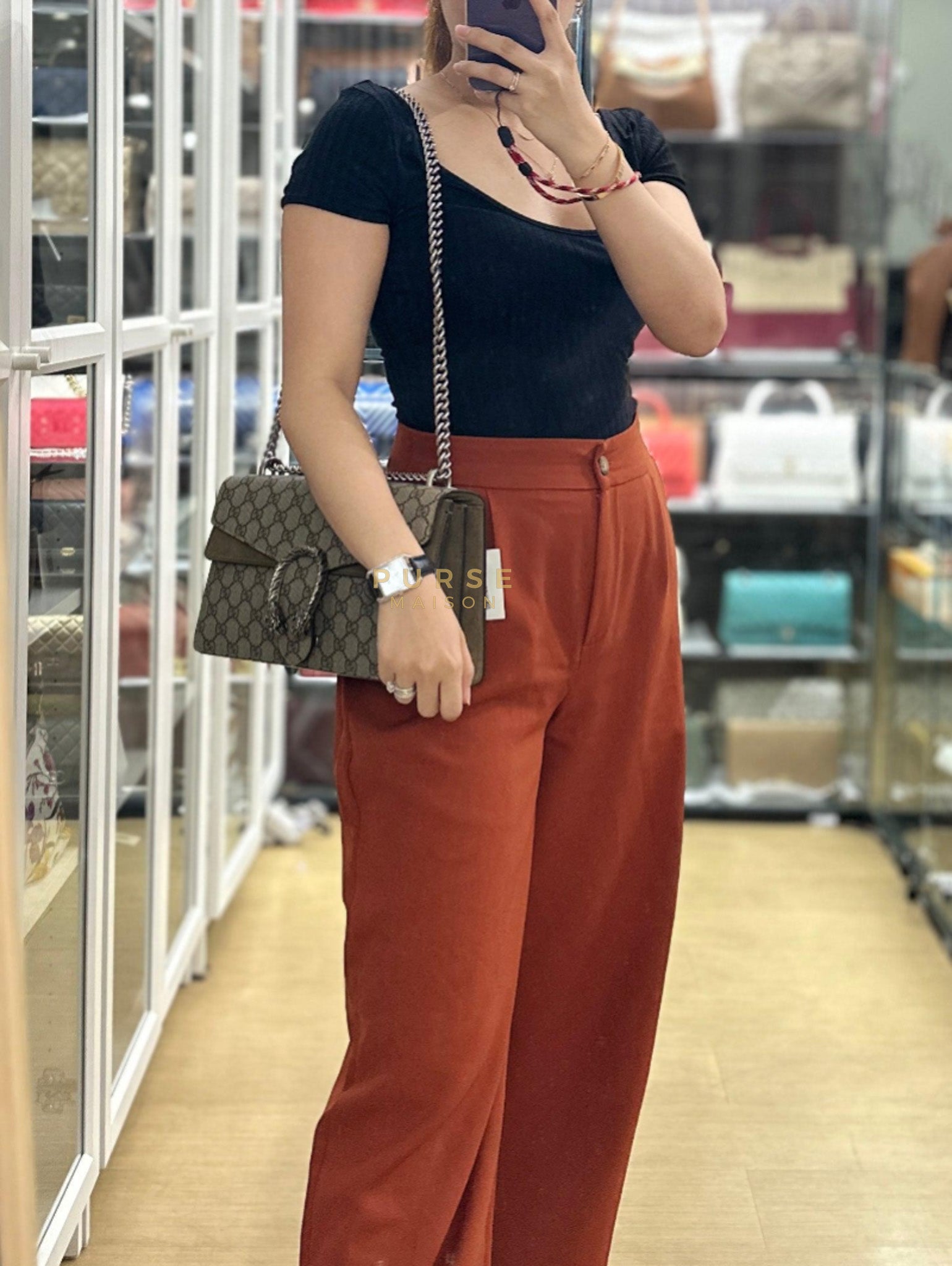 Dionysus Medium Shoulder Bag in Taupe GG Supreme Monogram & Silver Hardware | Purse Maison Luxury Bags Shop