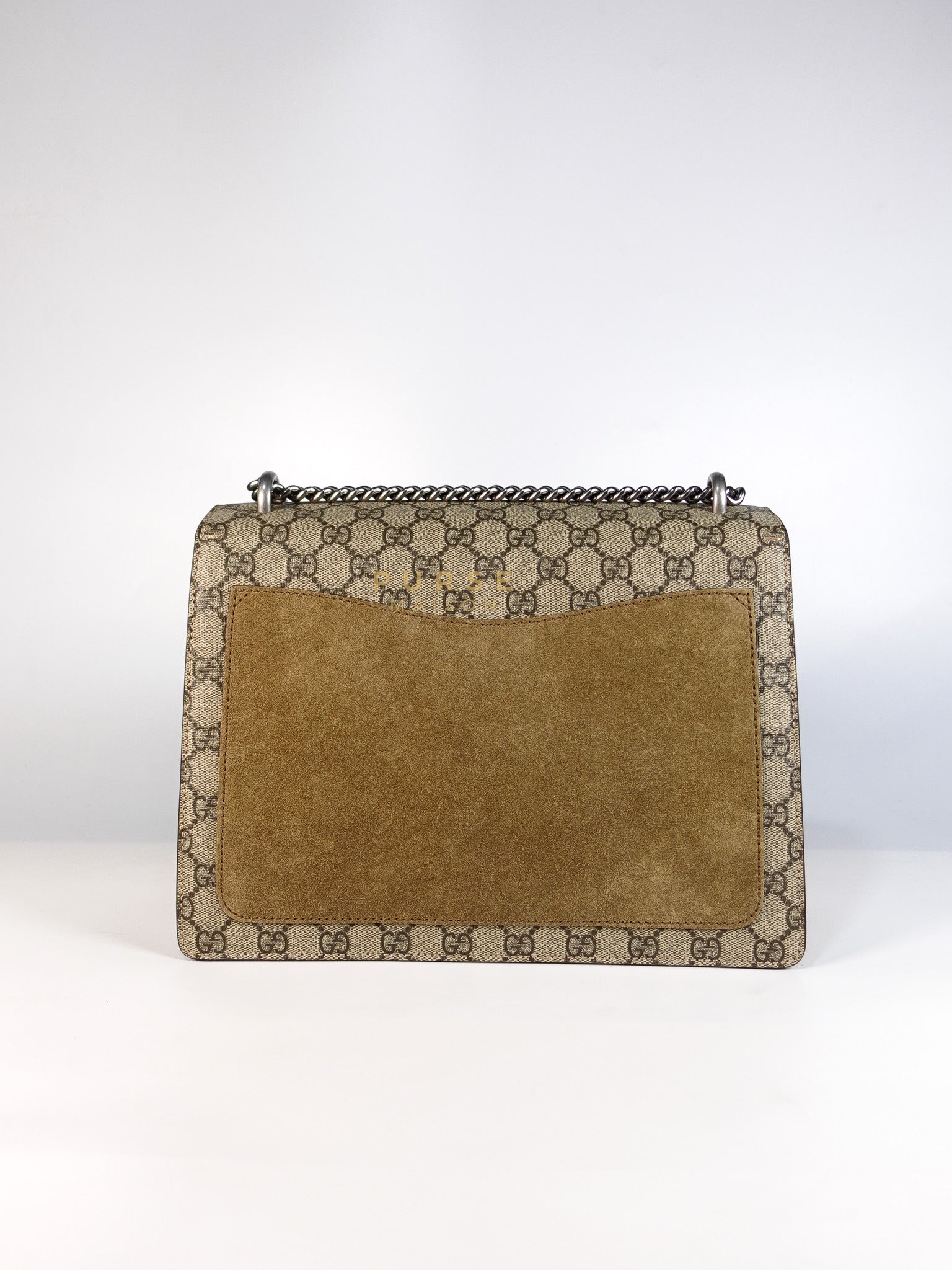 Dionysus Medium Shoulder Bag in Taupe GG Supreme Monogram & Silver Hardware | Purse Maison Luxury Bags Shop