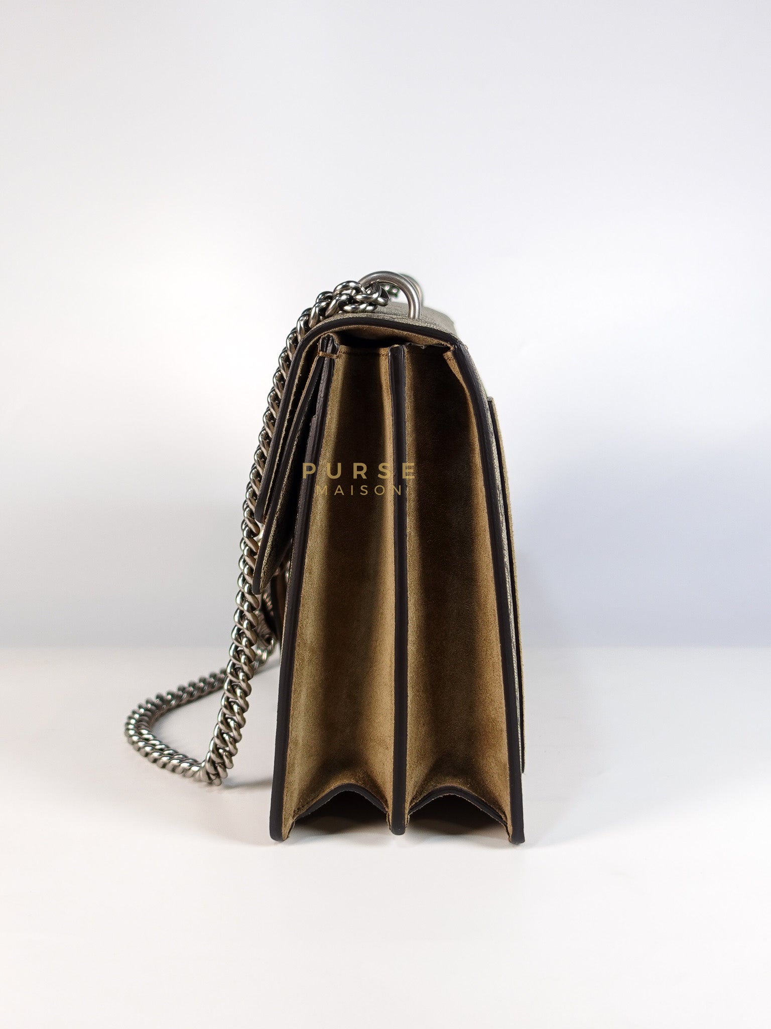 Dionysus Medium Shoulder Bag in Taupe GG Supreme Monogram & Silver Hardware | Purse Maison Luxury Bags Shop
