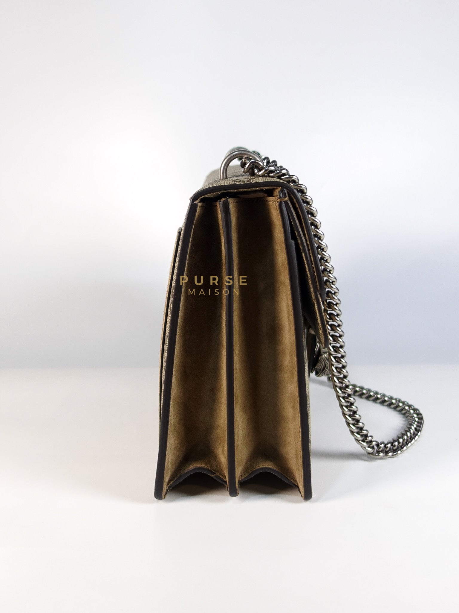 Dionysus Medium Shoulder Bag in Taupe GG Supreme Monogram & Silver Hardware | Purse Maison Luxury Bags Shop