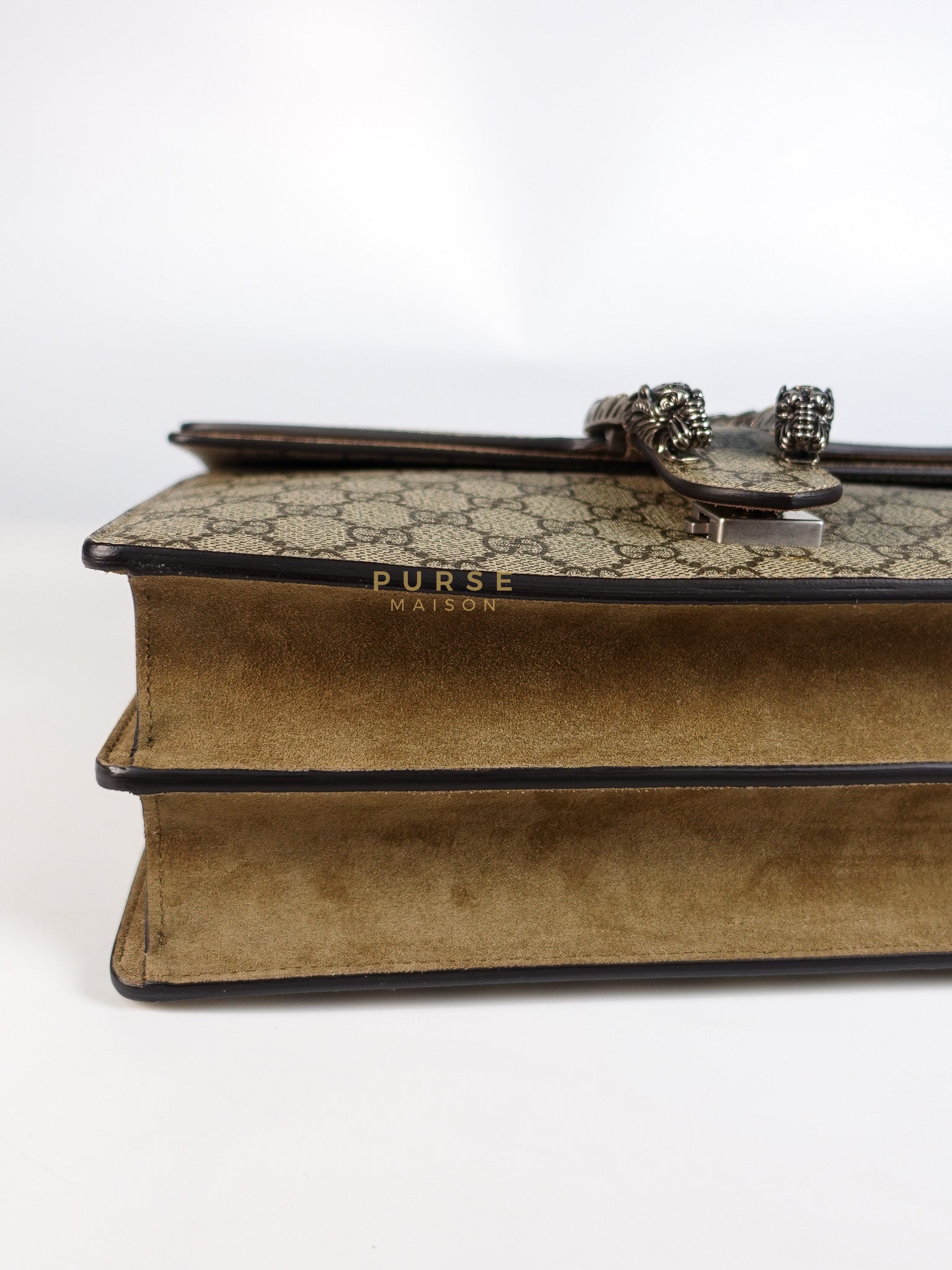 Dionysus Medium Shoulder Bag in Taupe GG Supreme Monogram & Silver Hardware | Purse Maison Luxury Bags Shop