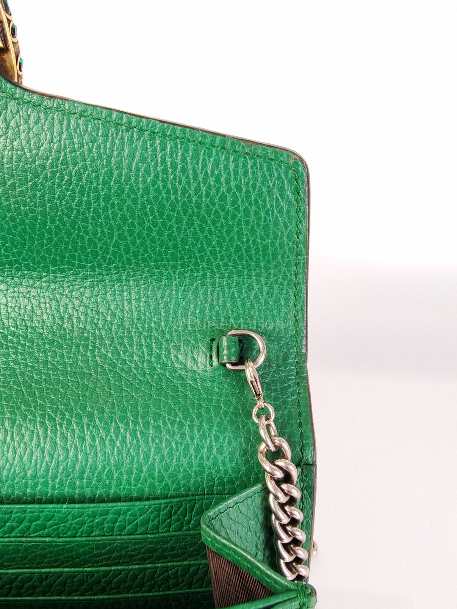 Dionysus Mini Chain Bag in Emerald Green Grained Leather Chain Bag | Purse Maison Luxury Bags Shop